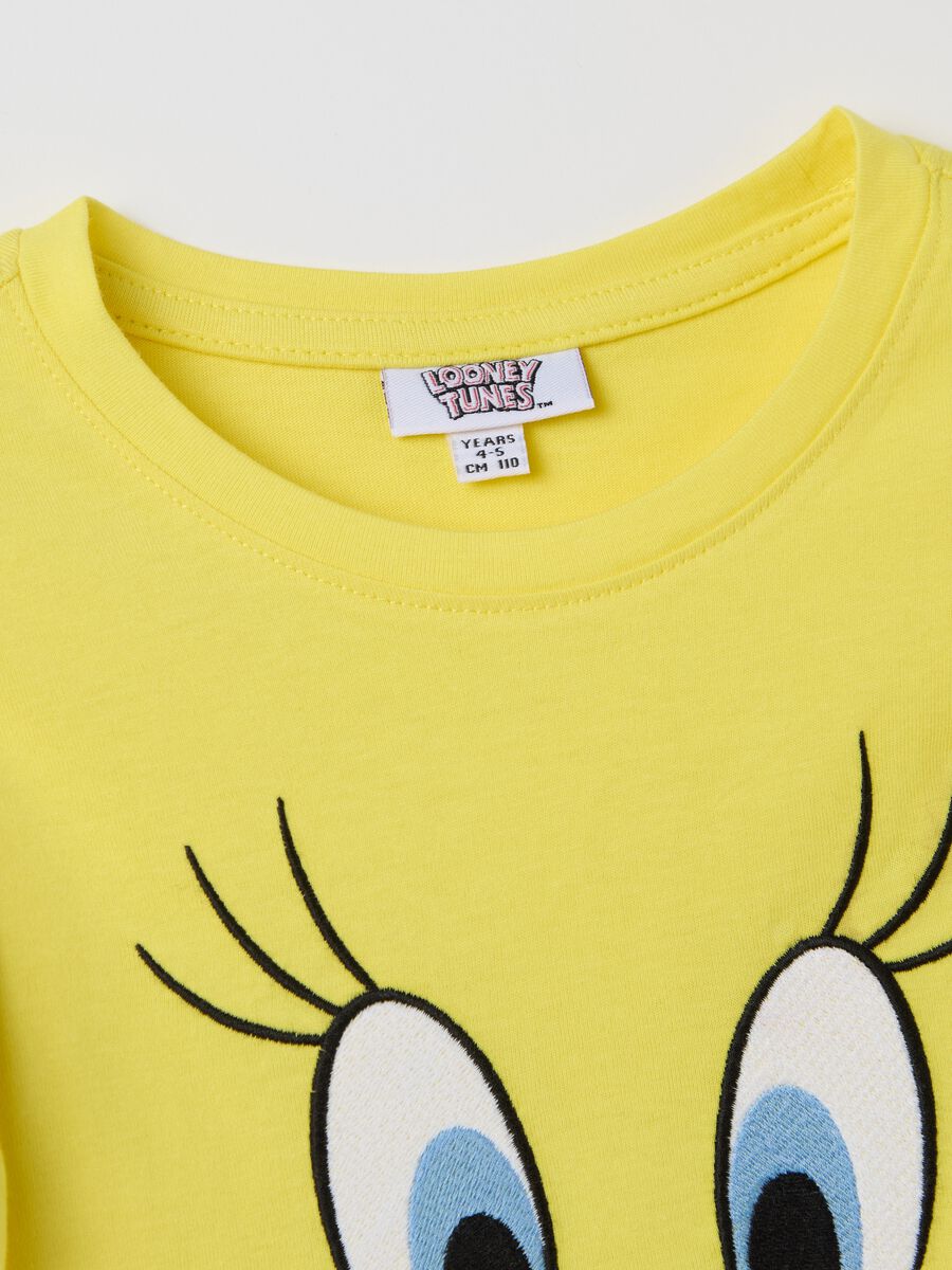 Yellow T-shirt with Tweetie Pie embroidery in cotton_2
