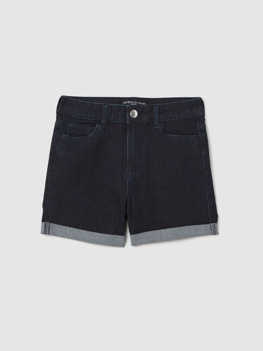 Women's blue cotton-blend shorts regular fit_4