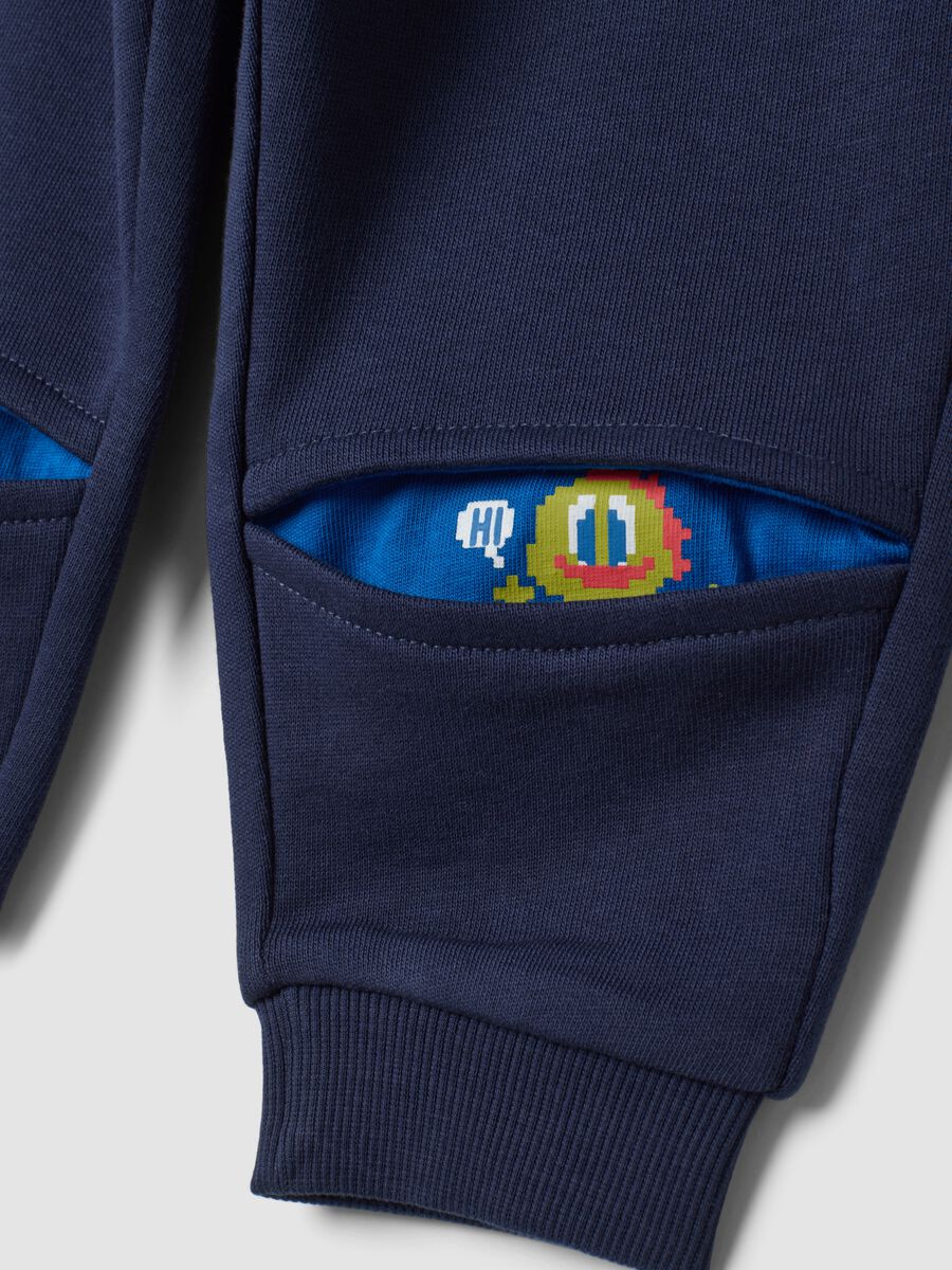 Pantaloni jogger blu in puro cotone con vita elasticizzata_3