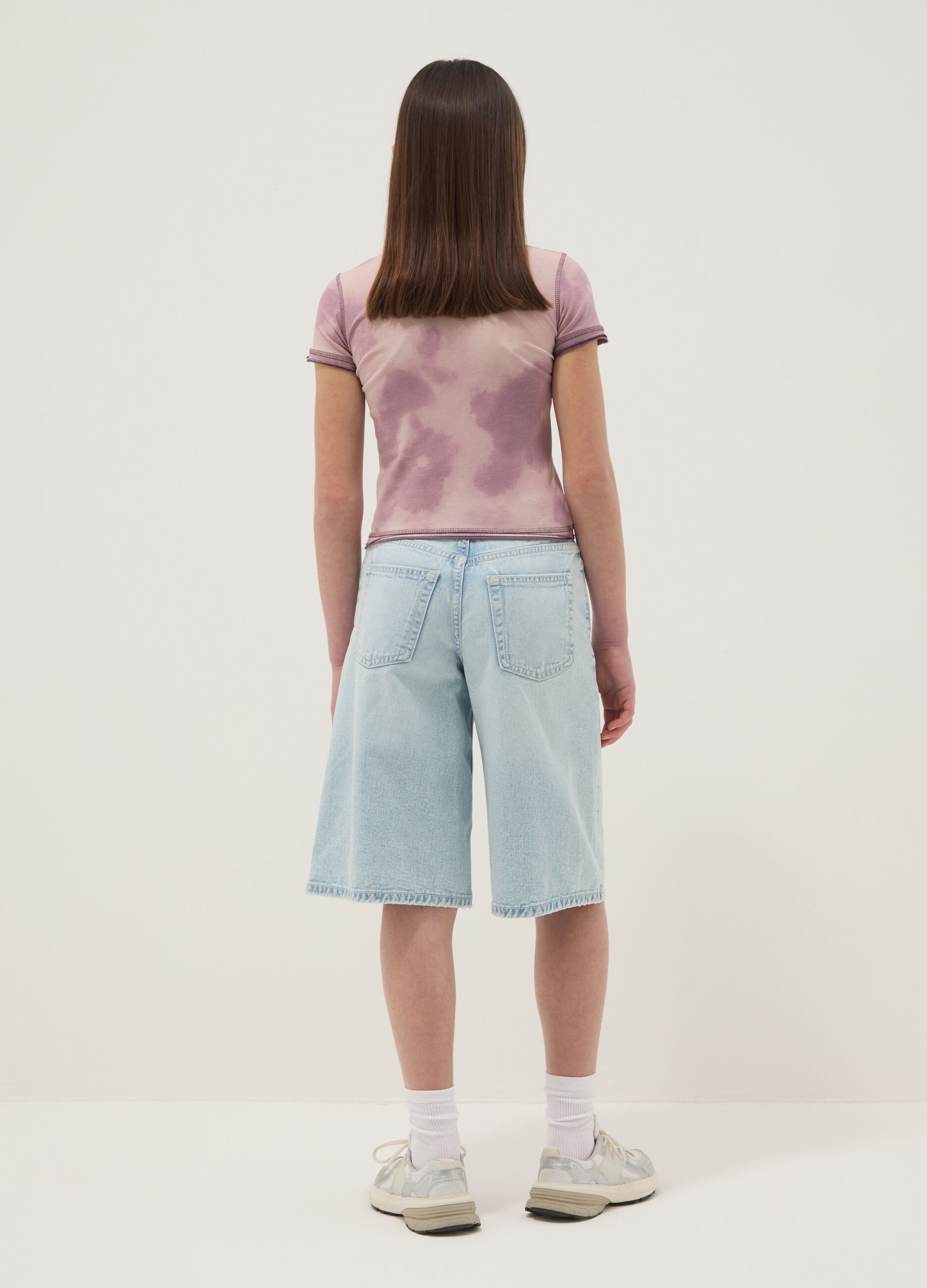 Light blue pure cotton denim shorts for girls, straight fit