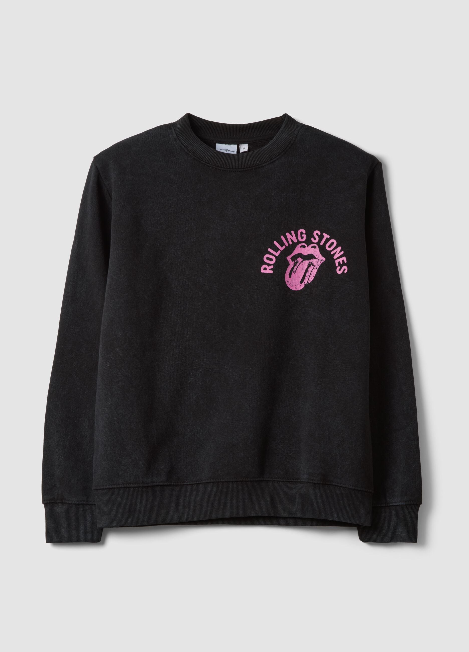 Black cotton-blend sweatshirt with Rolling Stones print