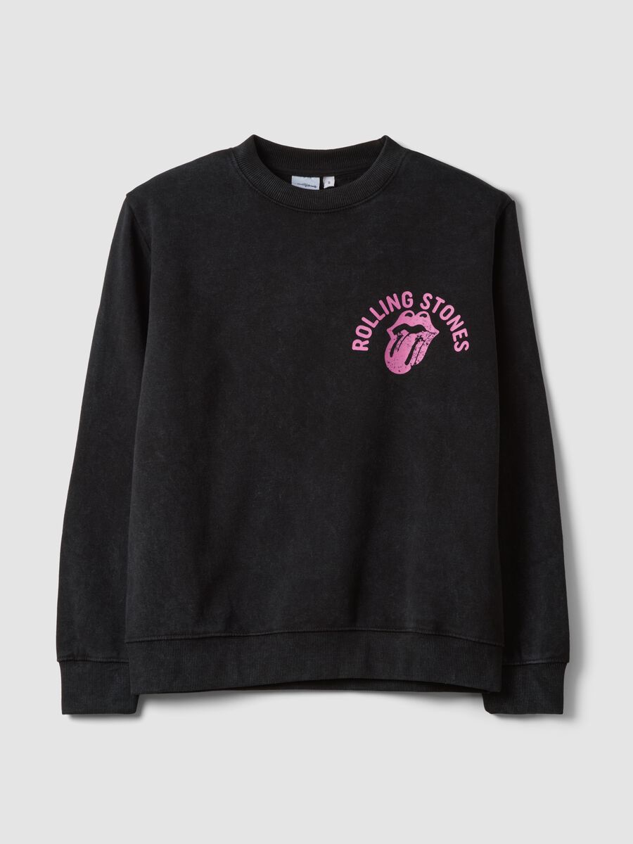 Black cotton-blend sweatshirt with Rolling Stones print_0