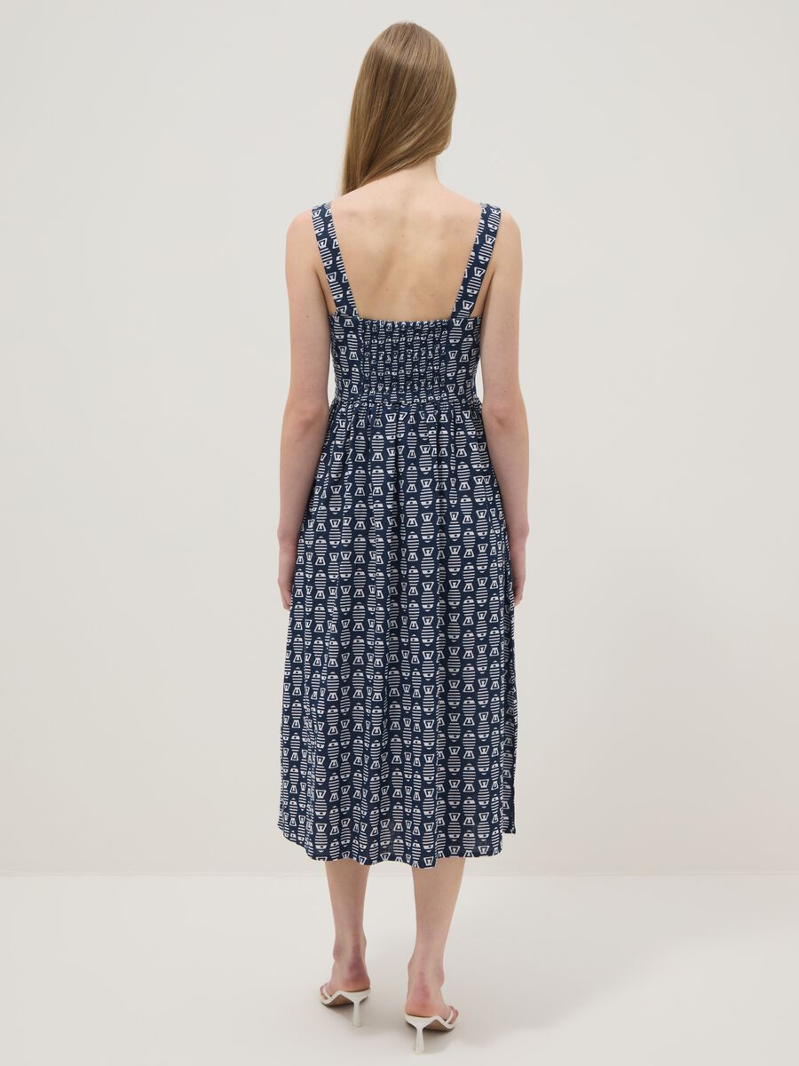 Blue pure cotton strappy dress with a summer print_2