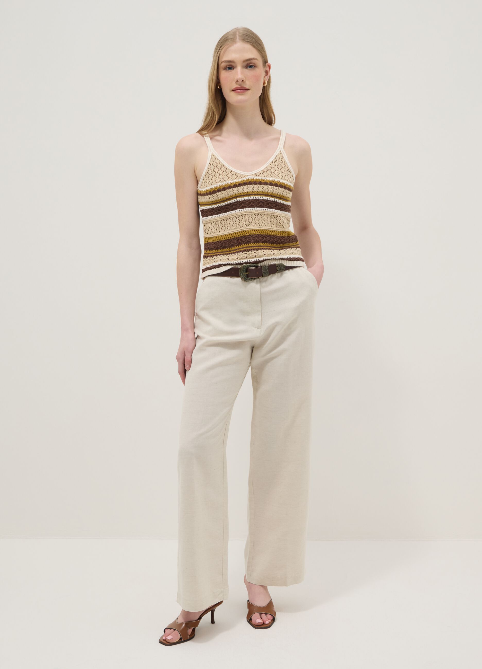 Multicolour pure cotton regular-fit knitted-texture top