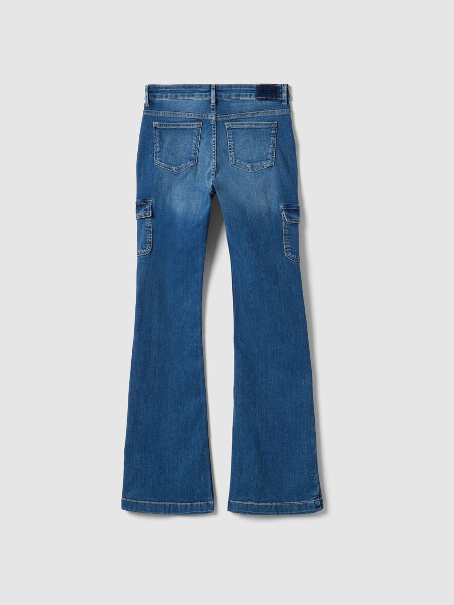 Girls' regular fit stretchy blue cotton flare trousers_4