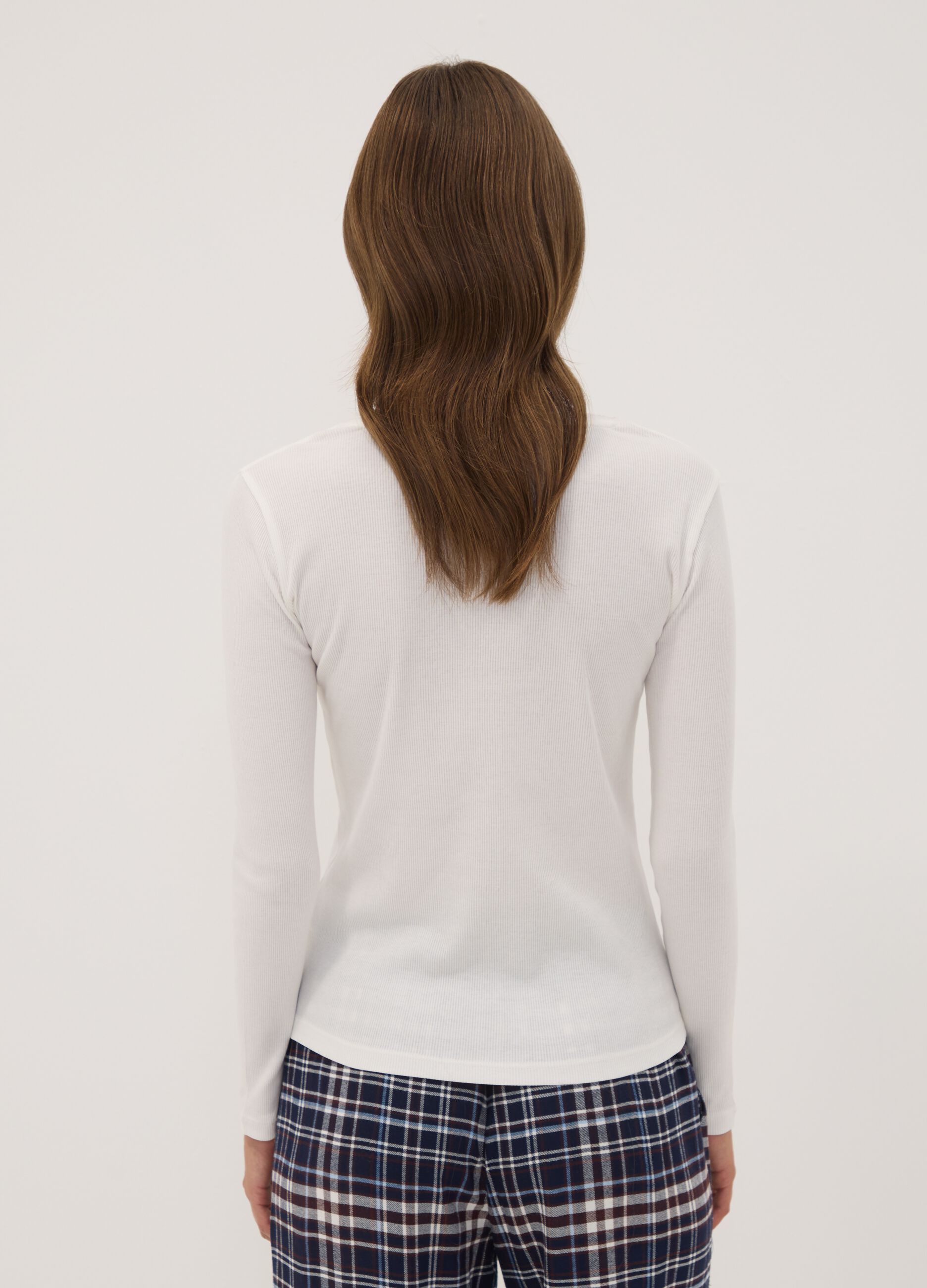 White organic cotton pyjama top with grandad collar