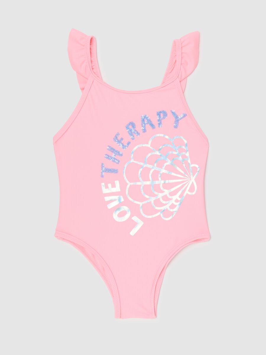 Girls' pink stretch fabric swimsuit_0