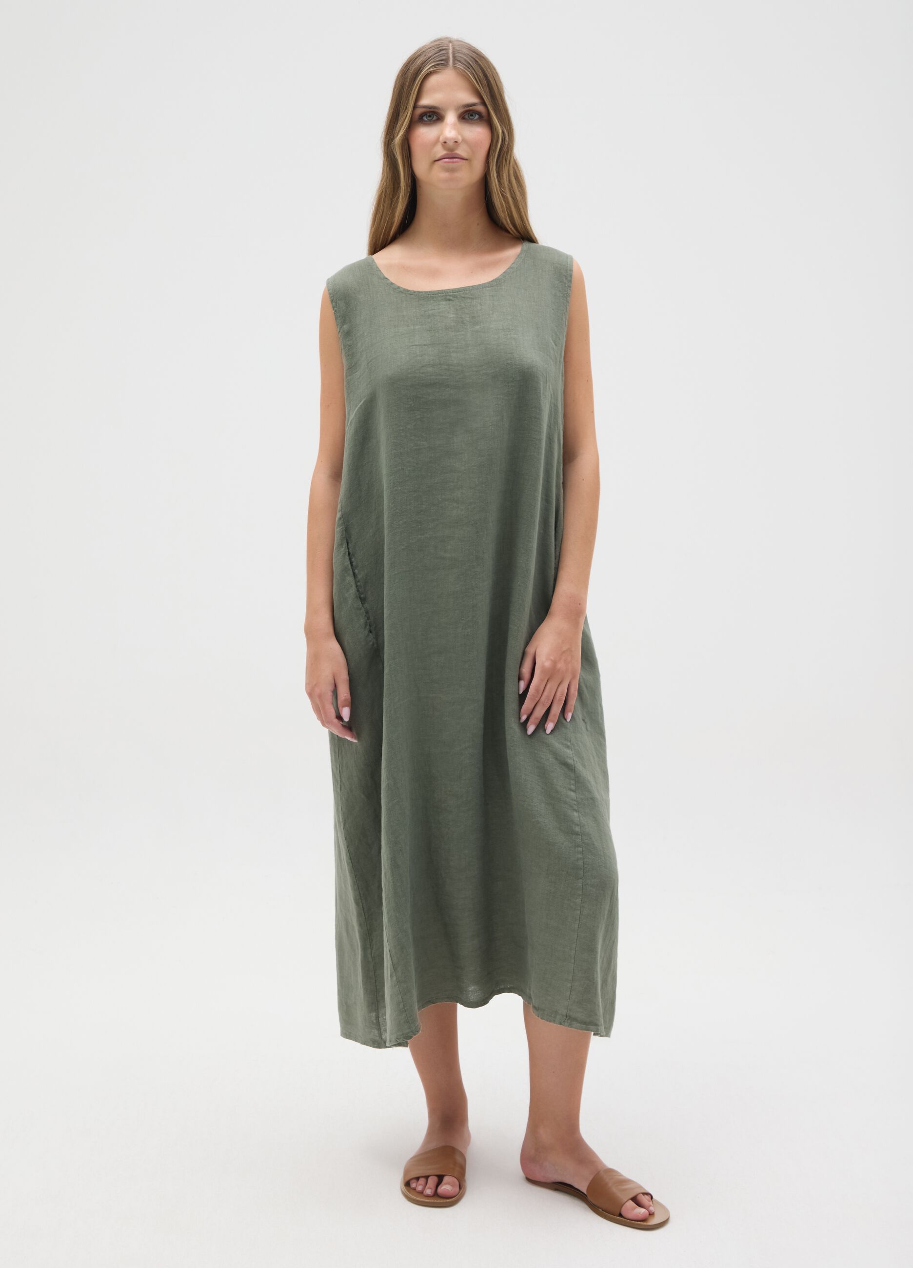 Abito da donna in puro lino verde regular fit