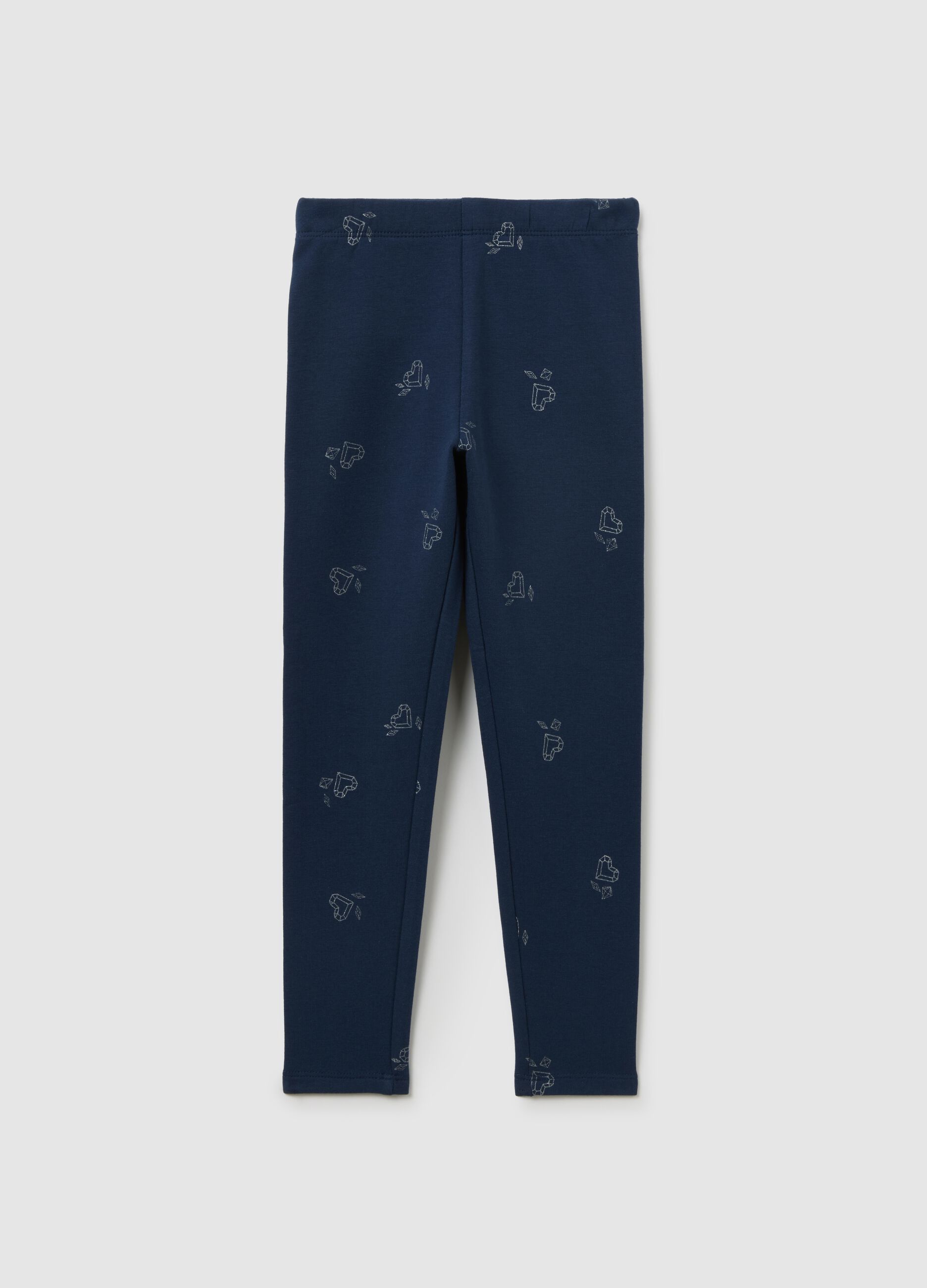 Girls' Blue Skinny Fit Cotton Blend Leggings with Print