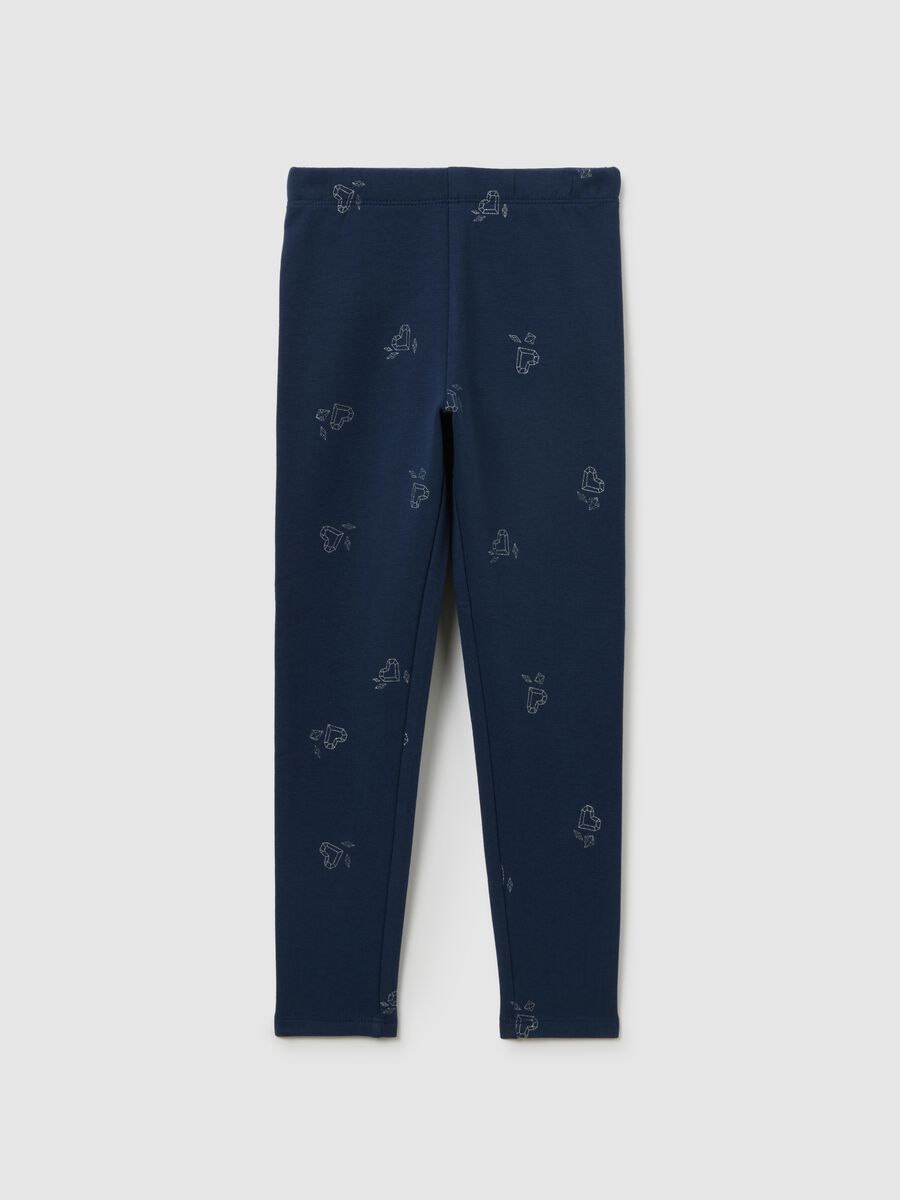 Leggings blu da bambina in misto cotone skinny fit con stampa_0