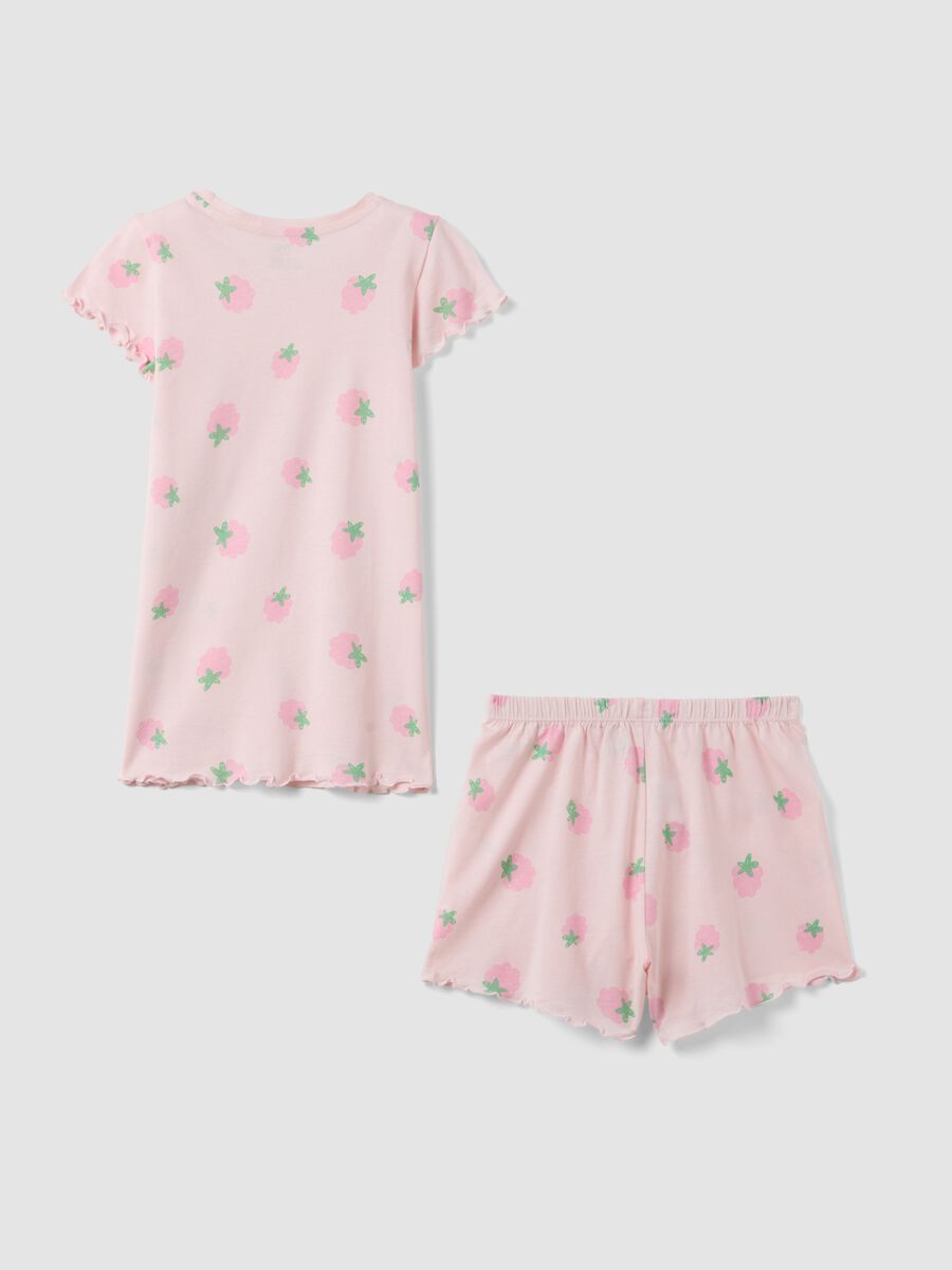 Girls' regular fit short pink cotton pyjamas with strawberries_1