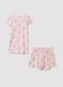 Pigiama corto in puro cotone rosa da bambina regular fit con fragole_1