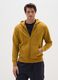 Yellow regular fit cotton blend hoodie with zip_0