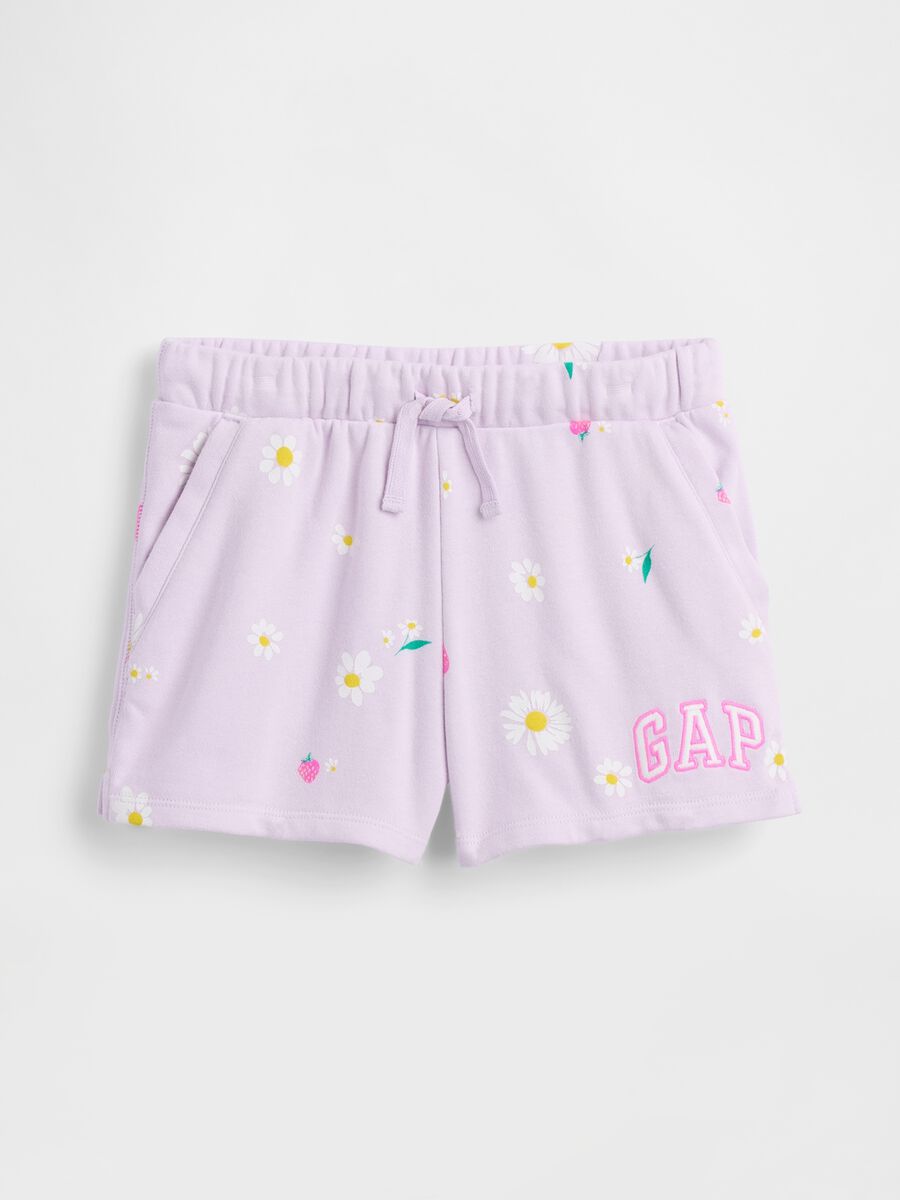 Shorts in misto cotone viola da bambina con fragole e fiori_3