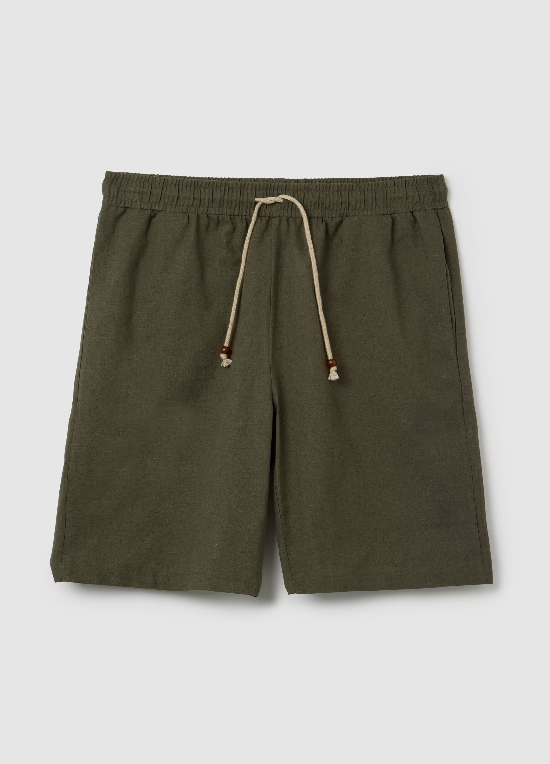 Pantaloncini pigiama da uomo in cotone e lino verde regular fit