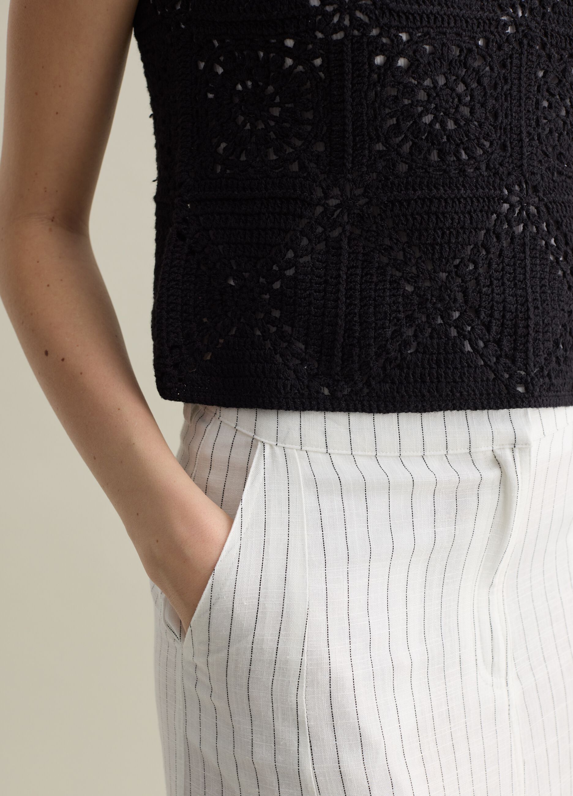 Black crochet knit tank top