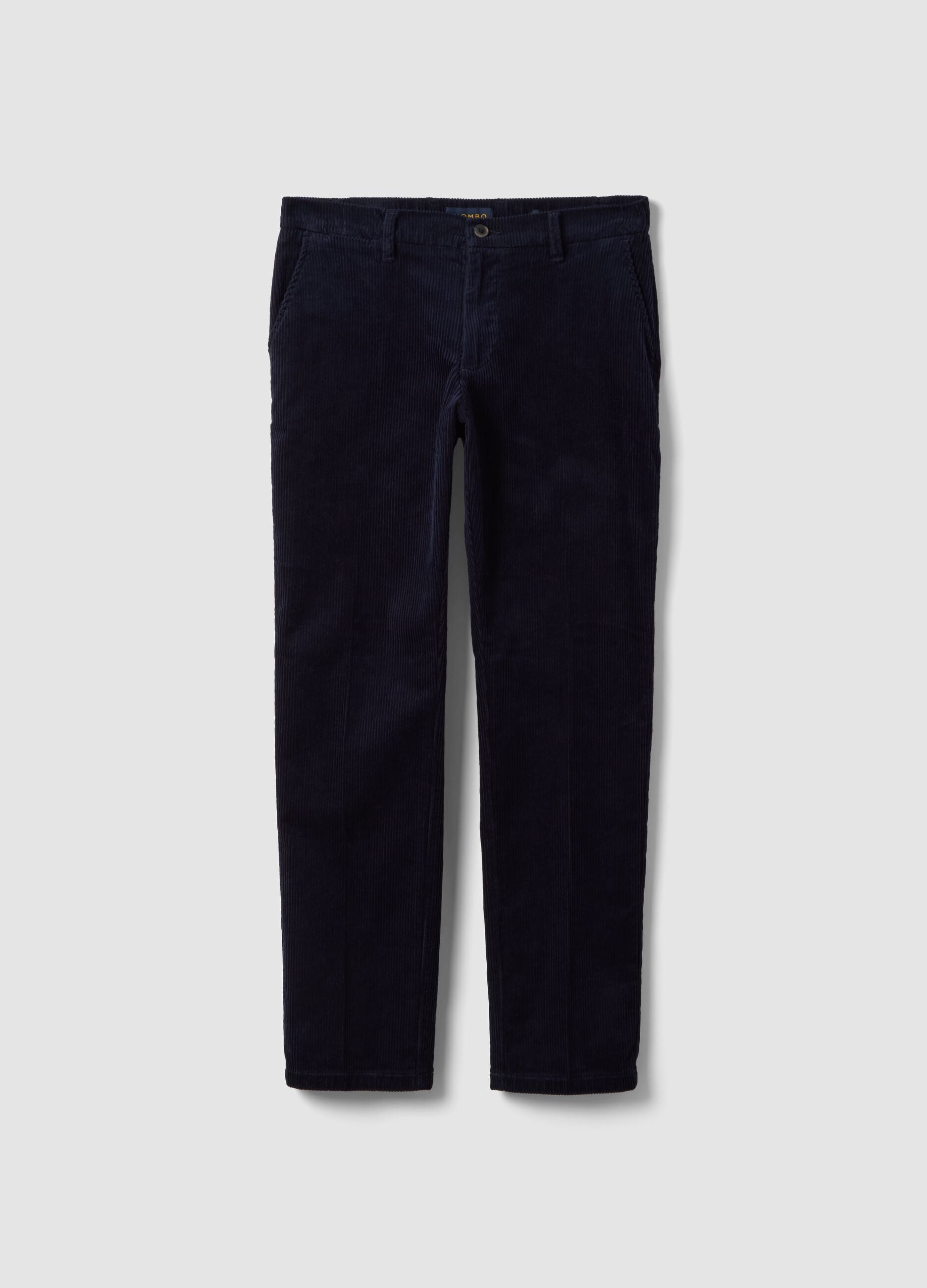 Navy stretch cotton corduroy regular-fit chino trousers