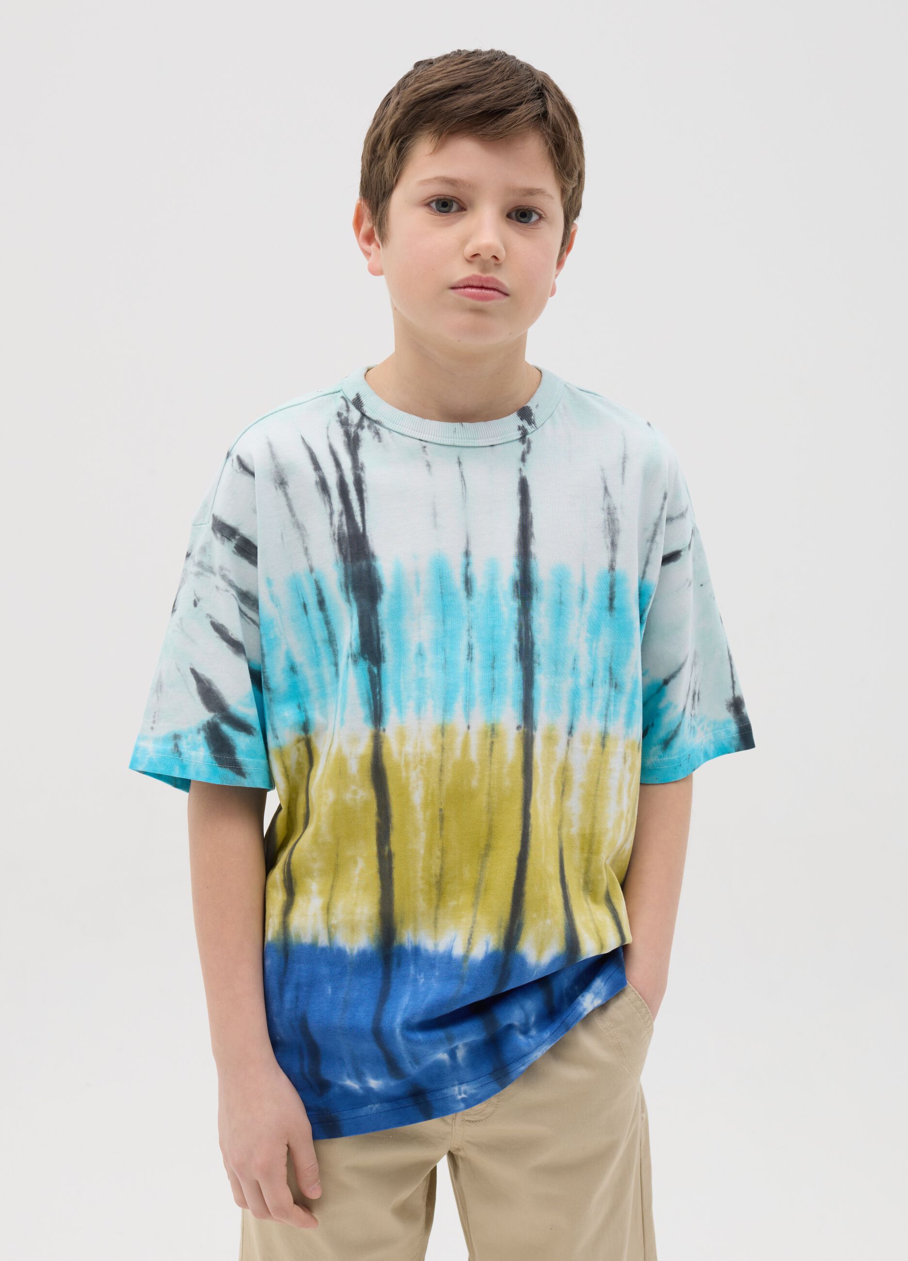 T-shirt in cotton with tie-dye print