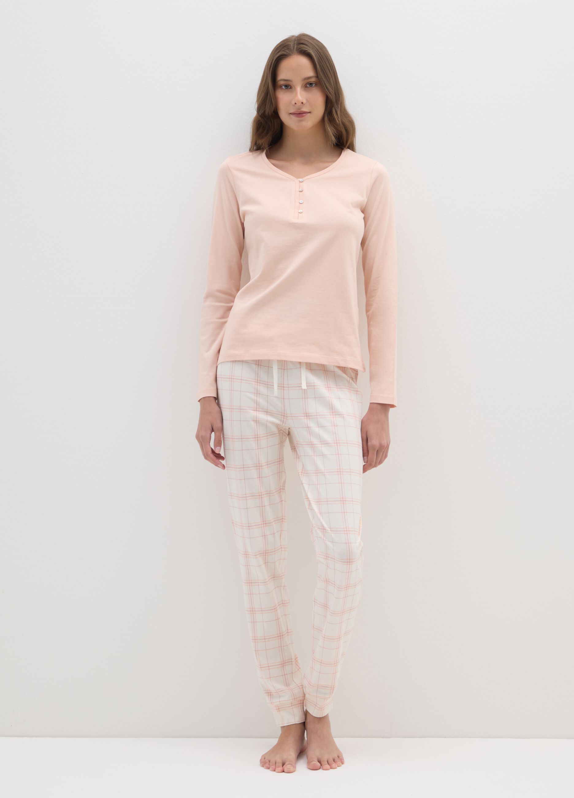 Regular fit pure cotton beige pyjamas