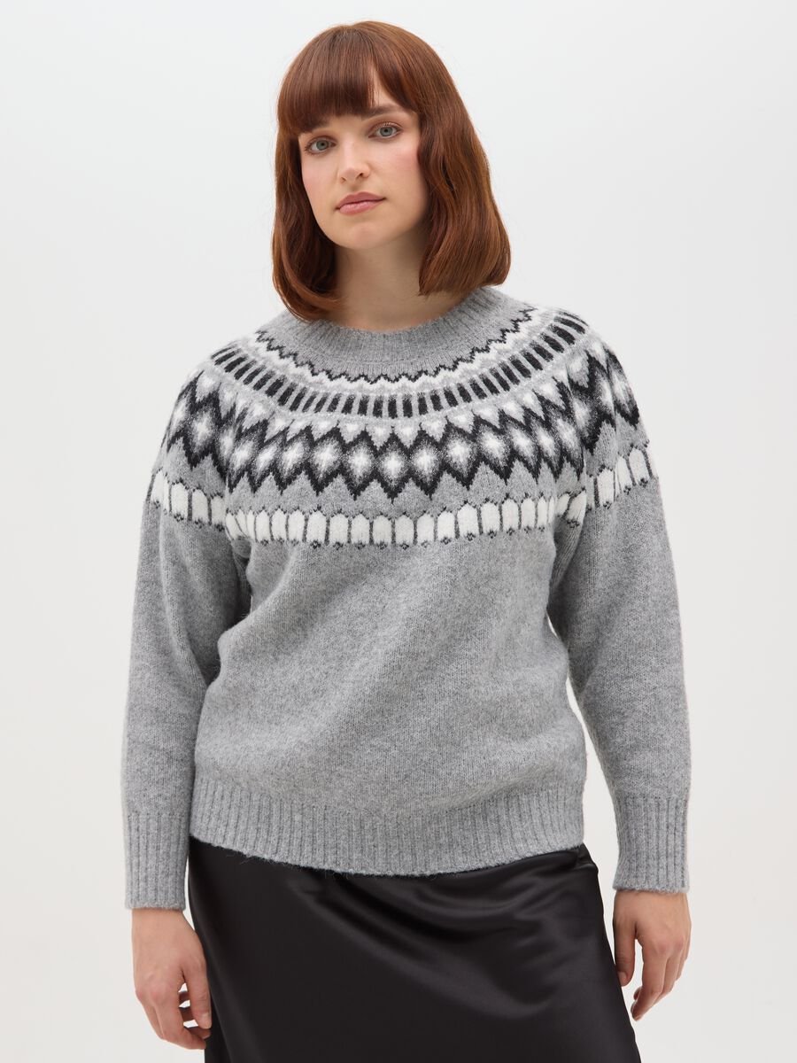 Grey regular fit sweater with jacquard pattern_1
