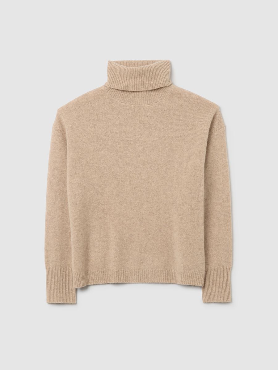 Maglione a collo alto in pura lana beige regular fit_4