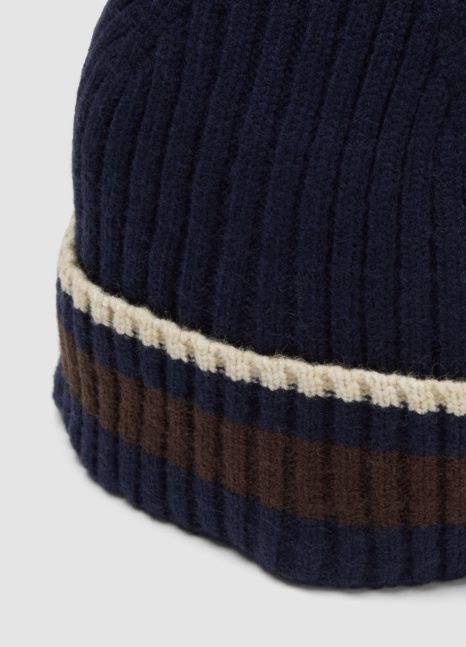 Navy ribbed viscose and wool blend beanie