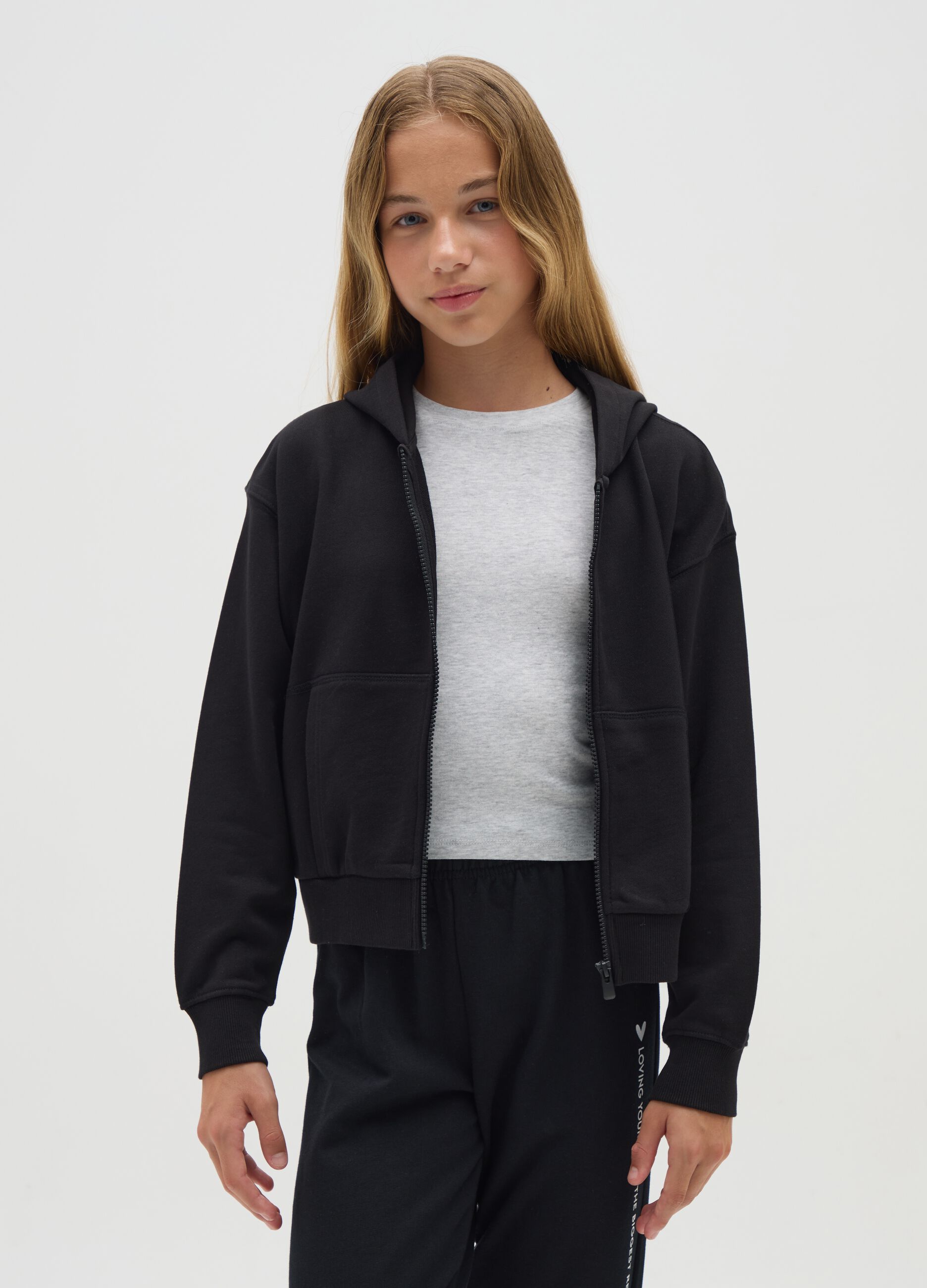 Girls' black pure cotton regular fit sweatshirt