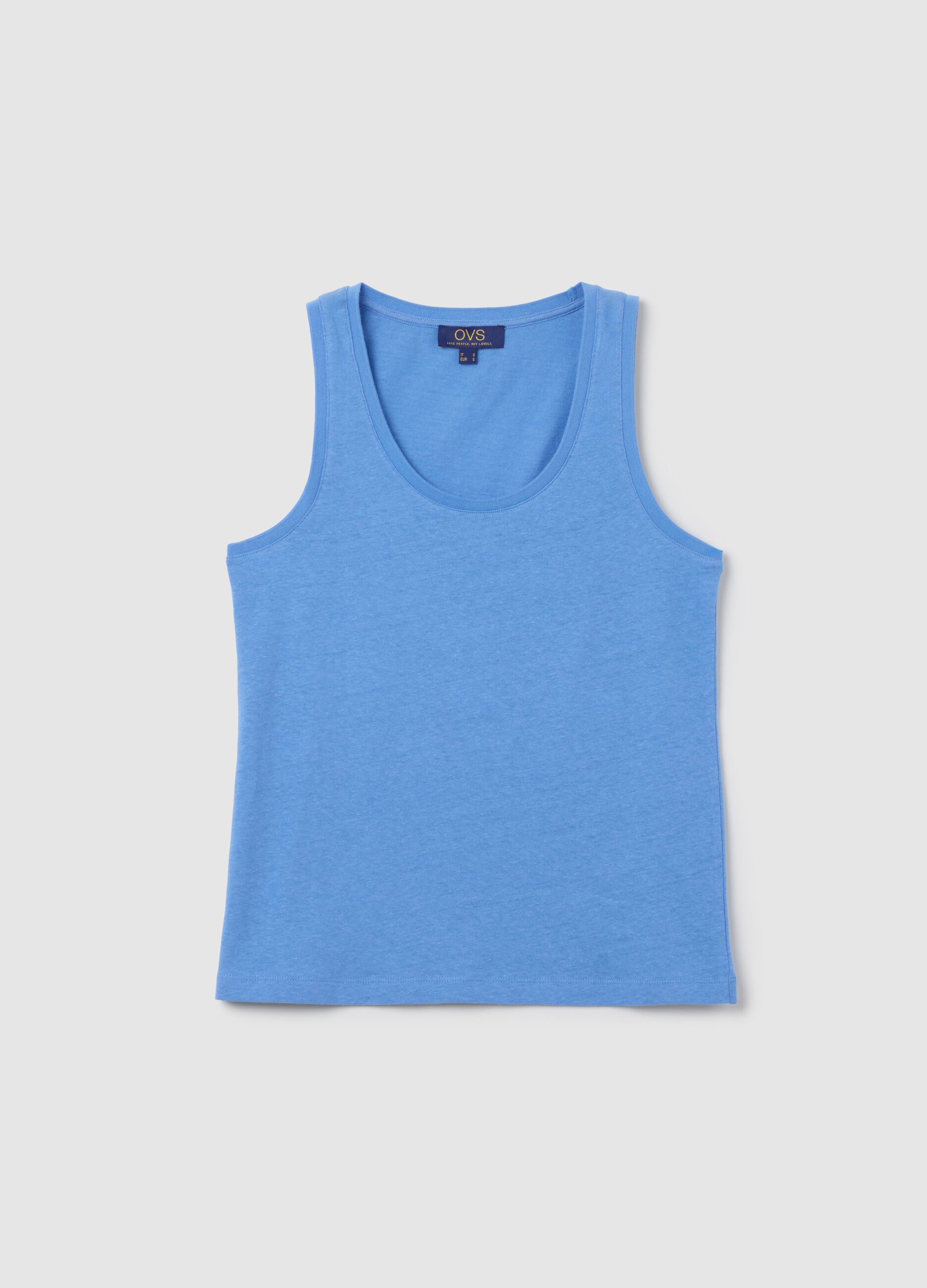 Blue cotton and linen tank top