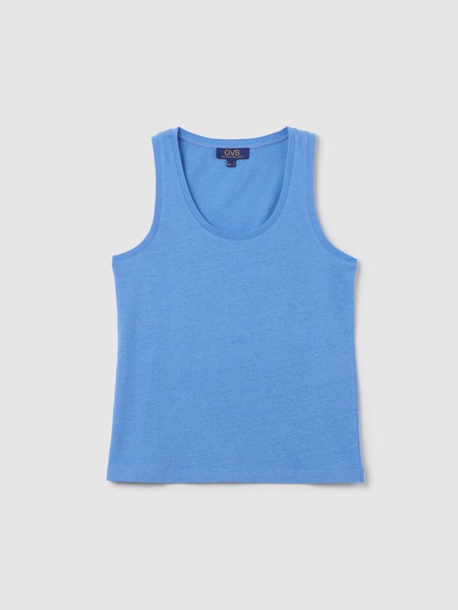 Blue cotton and linen tank top_4