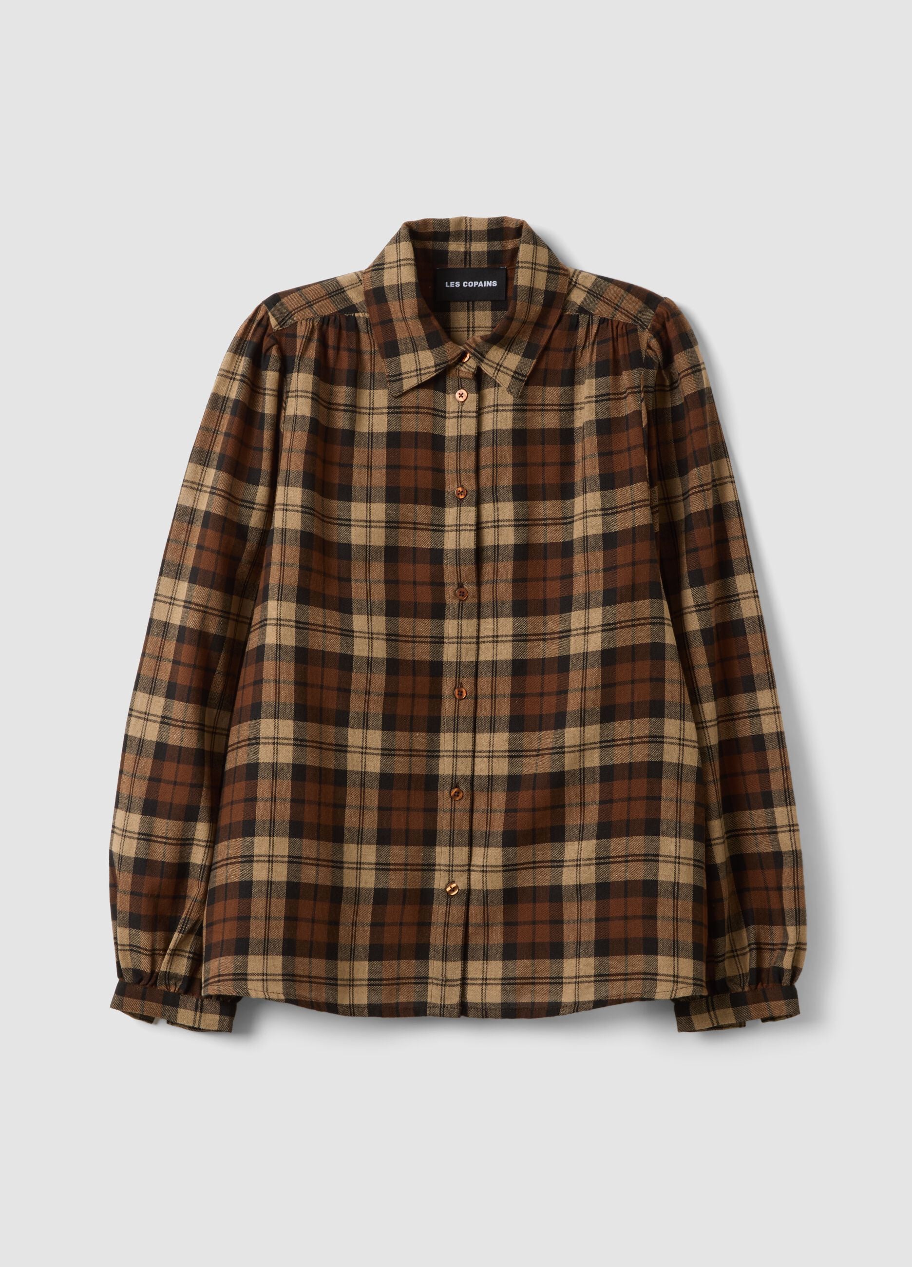 Camicia marrone a quadri con colletto classico
