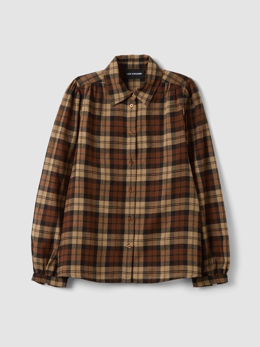 Camicia marrone a quadri con colletto classico_0