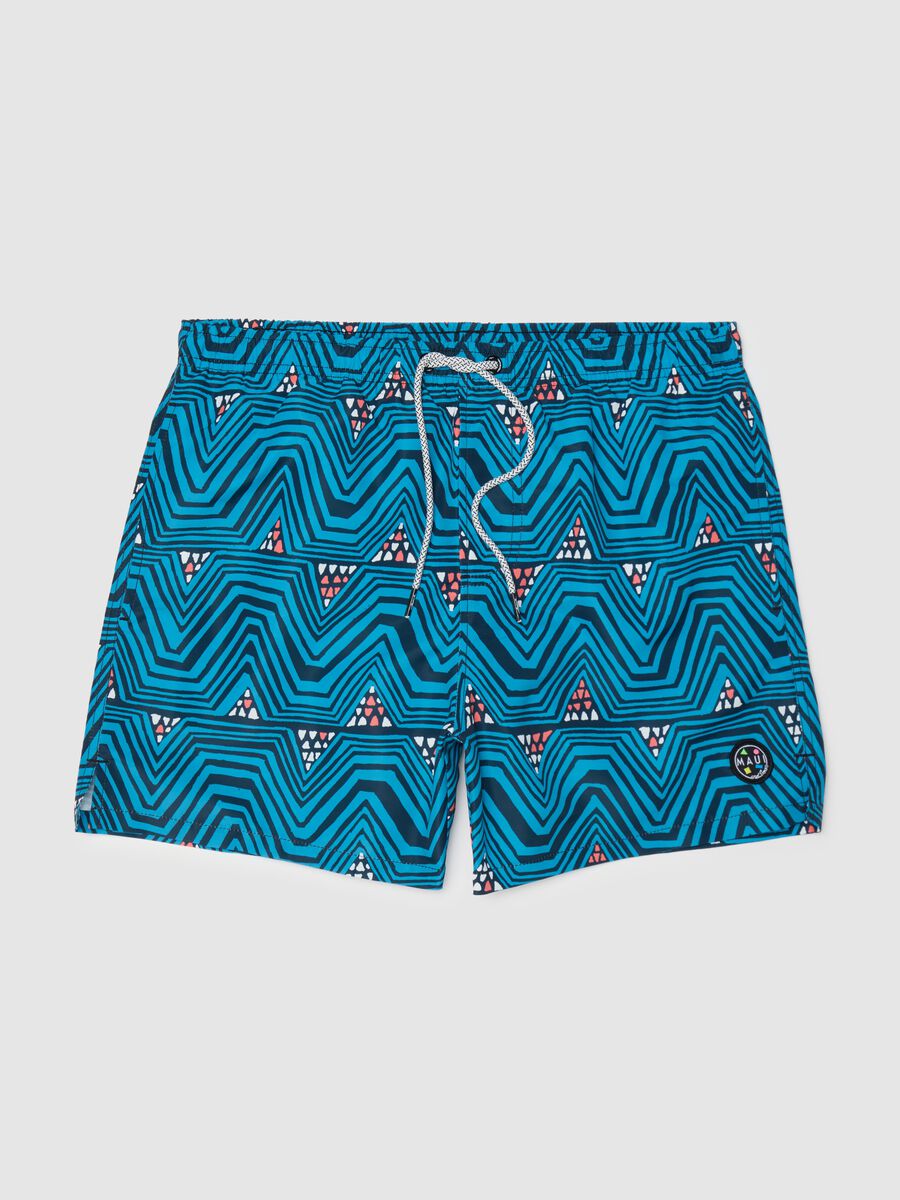 Ovs Blue Geometric Pattern Swim Boxers_4