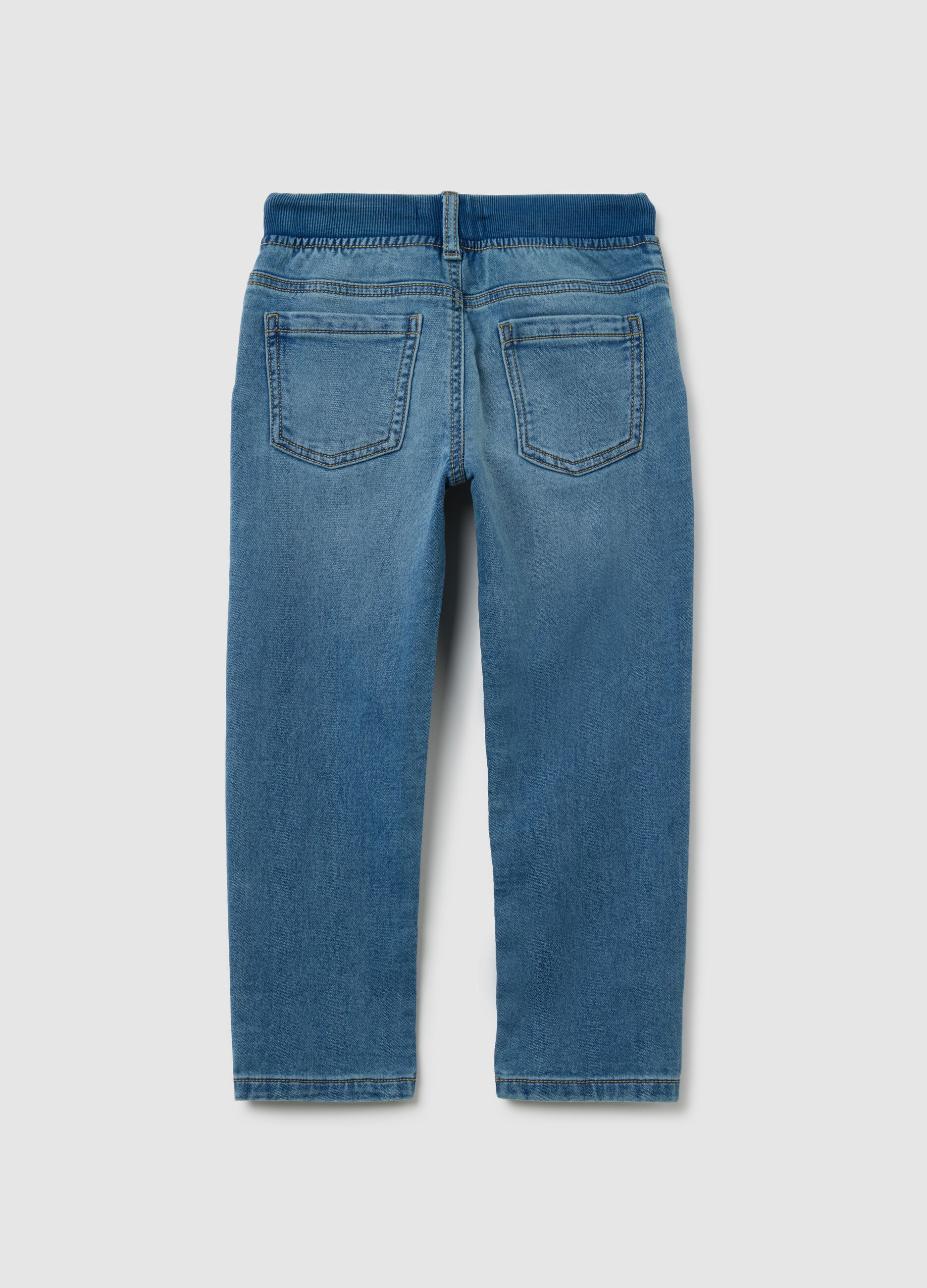 Jeans da bambino in misto cotone blu elasticizzato