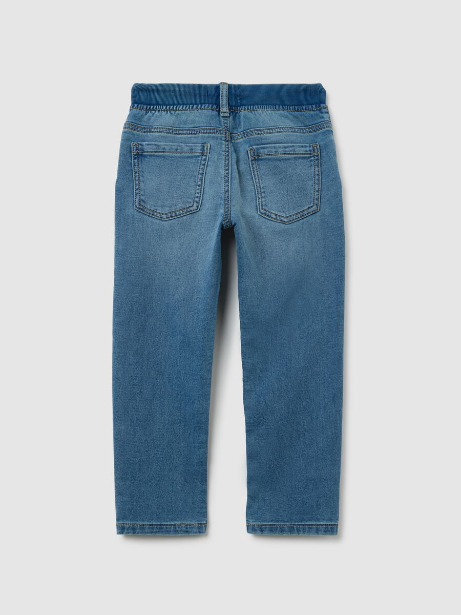 Jeans da bambino in misto cotone blu elasticizzato_1