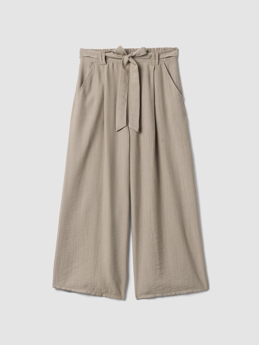 Beige viscose-blend trousers with belt_0