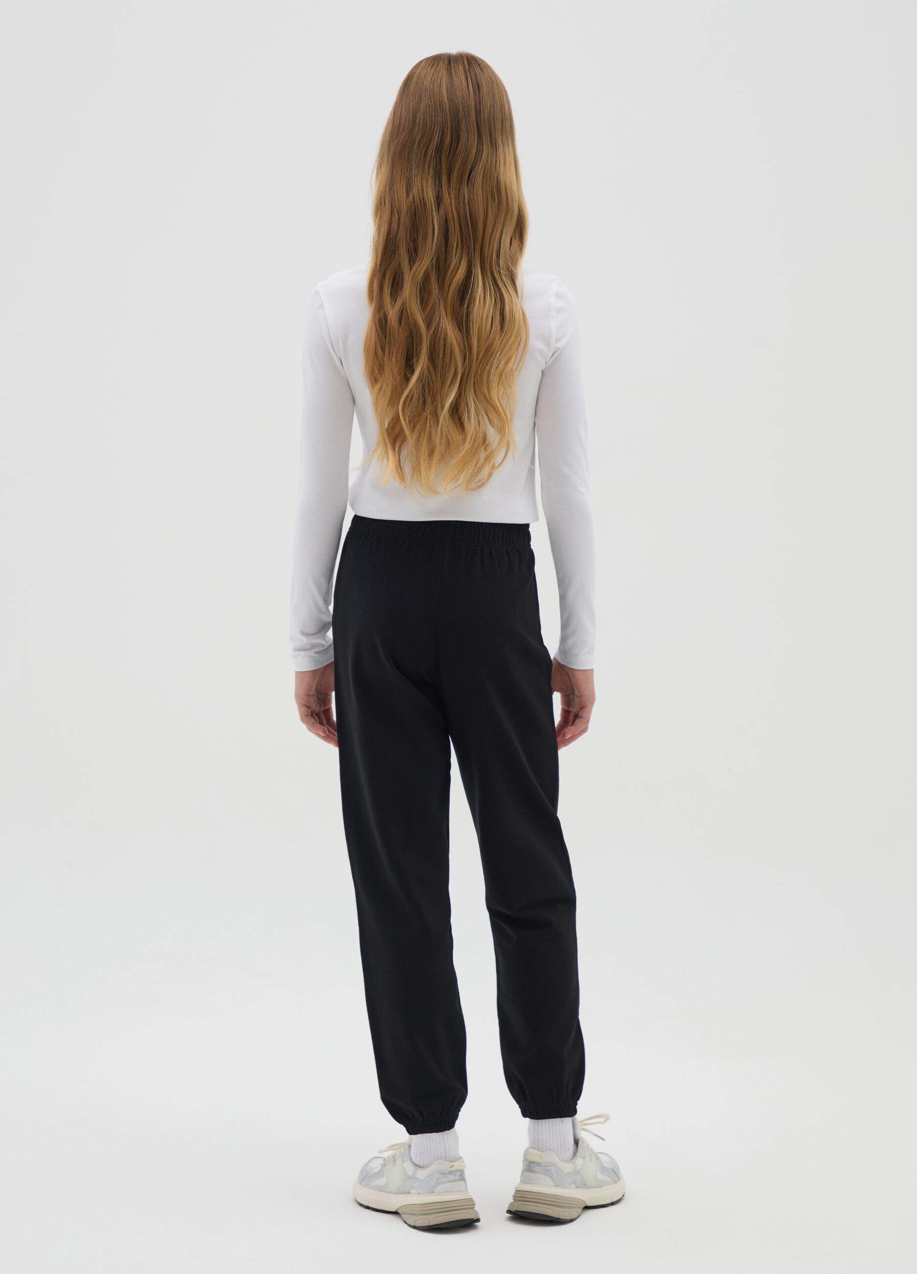 Girls' black cotton jogger trousers regular fit