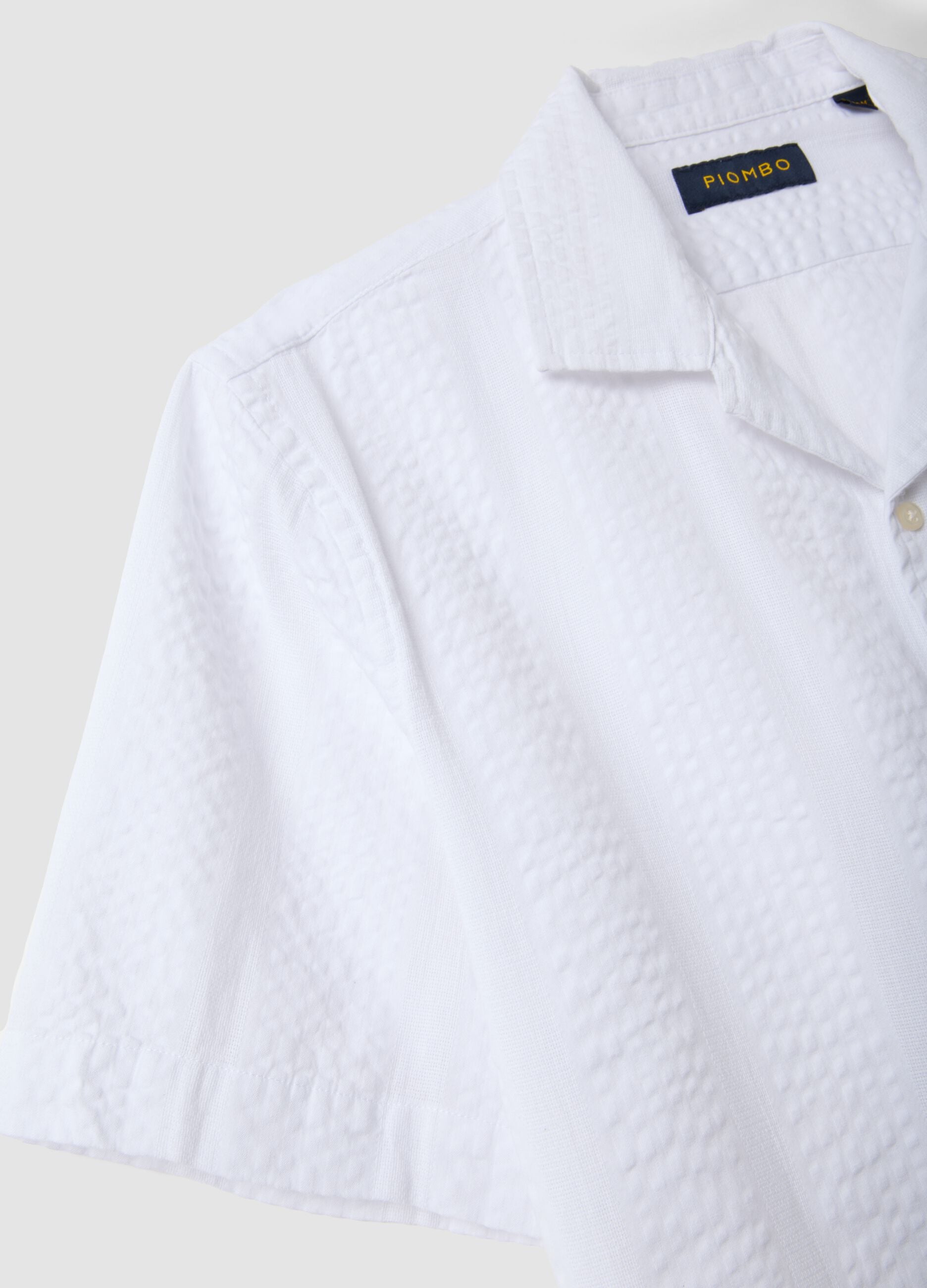 White pure organic cotton shirt with bowling collar, regular fit