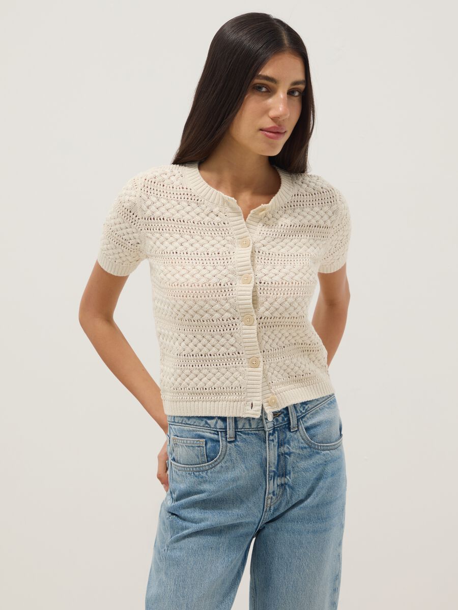 White cotton-blend regular-fit knitted cardigan_1
