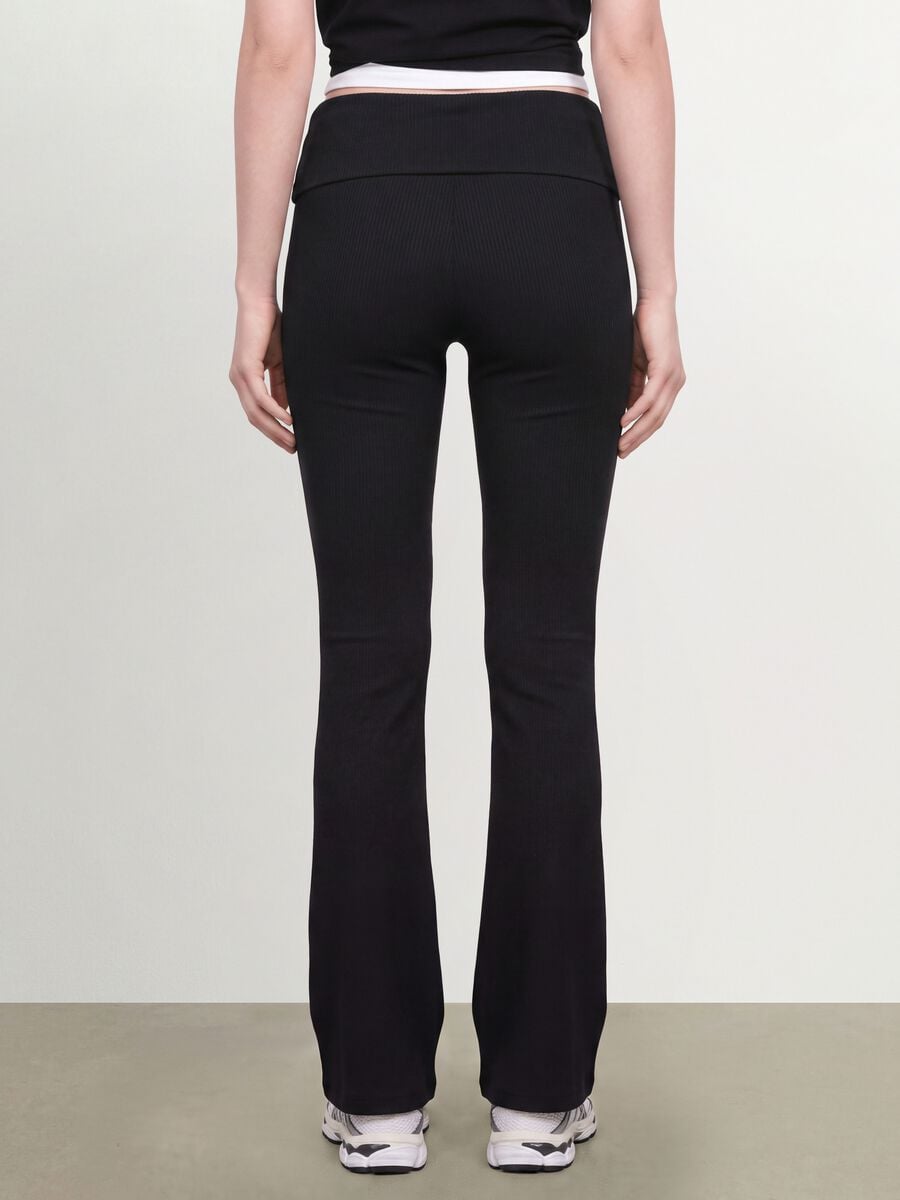Black ribbed pure cotton flare leggings_3