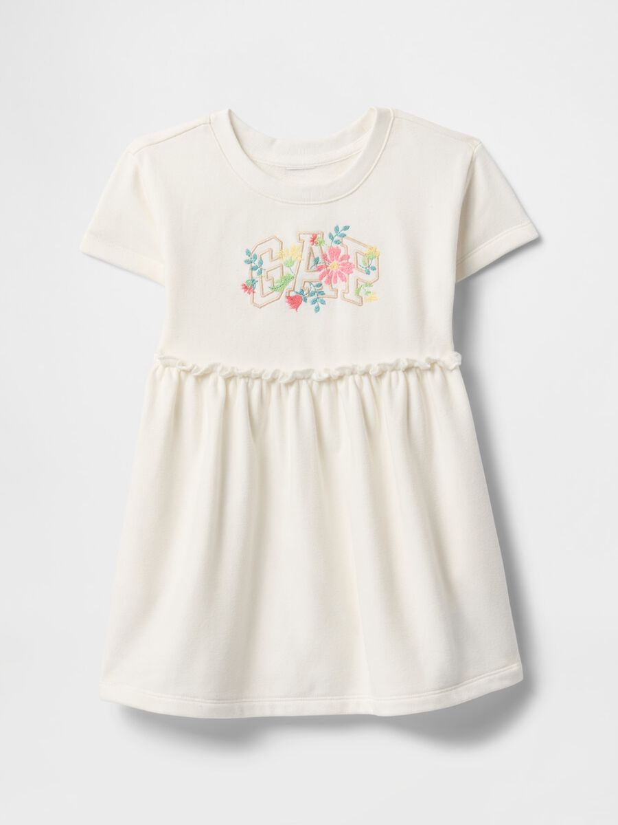 Short-sleeved white cotton dress for girls_0