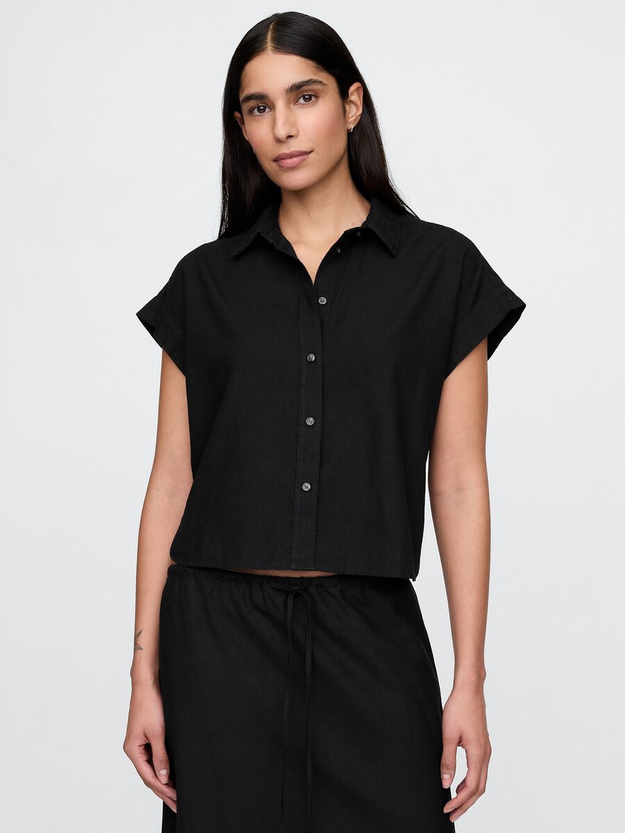 Black cropped linen and viscose shirt from Gap_0