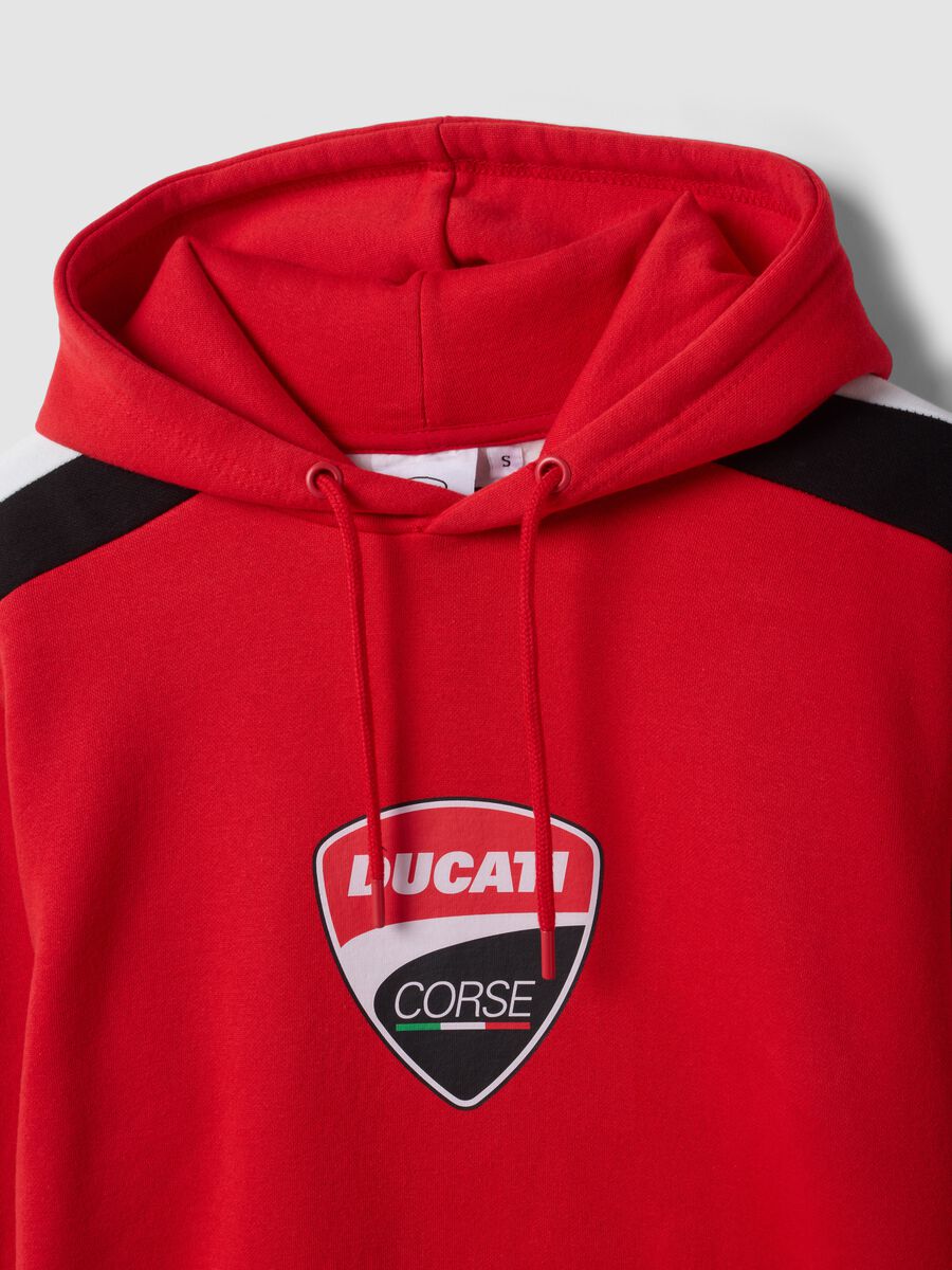 Felpa rossa in misto cotone con cappuccio e stampa Ducati_1