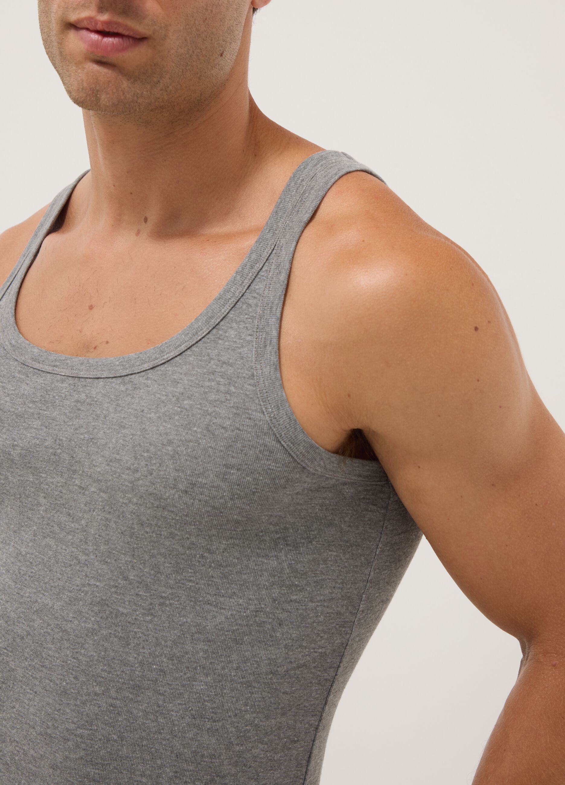 Grey pure cotton regular fit tank top