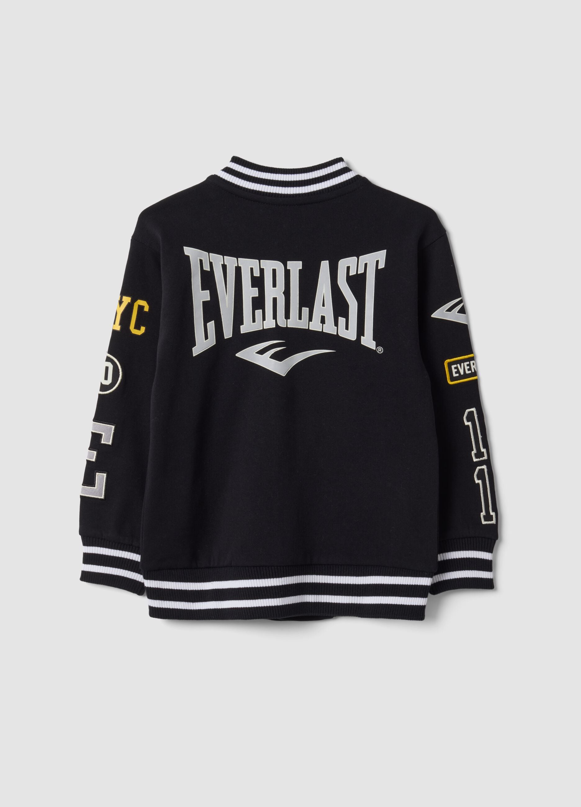 Black pure cotton college-style sweatshirt with logo, regular fit for boys