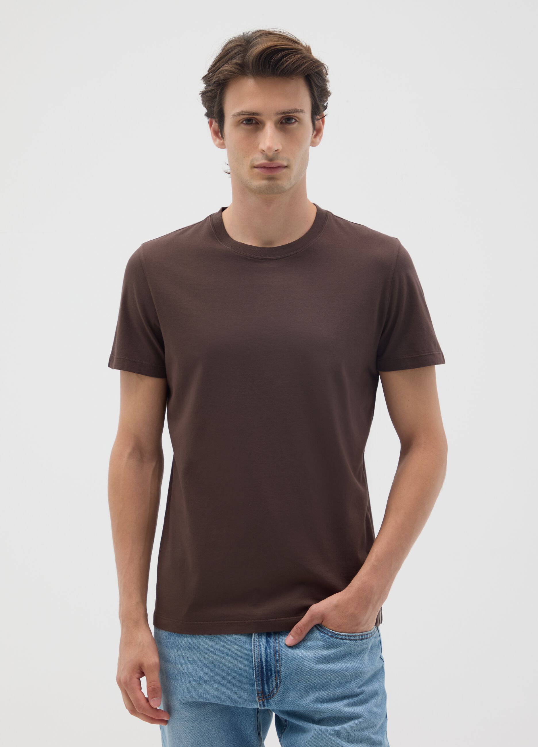 Brown pure cotton regular fit T-shirt