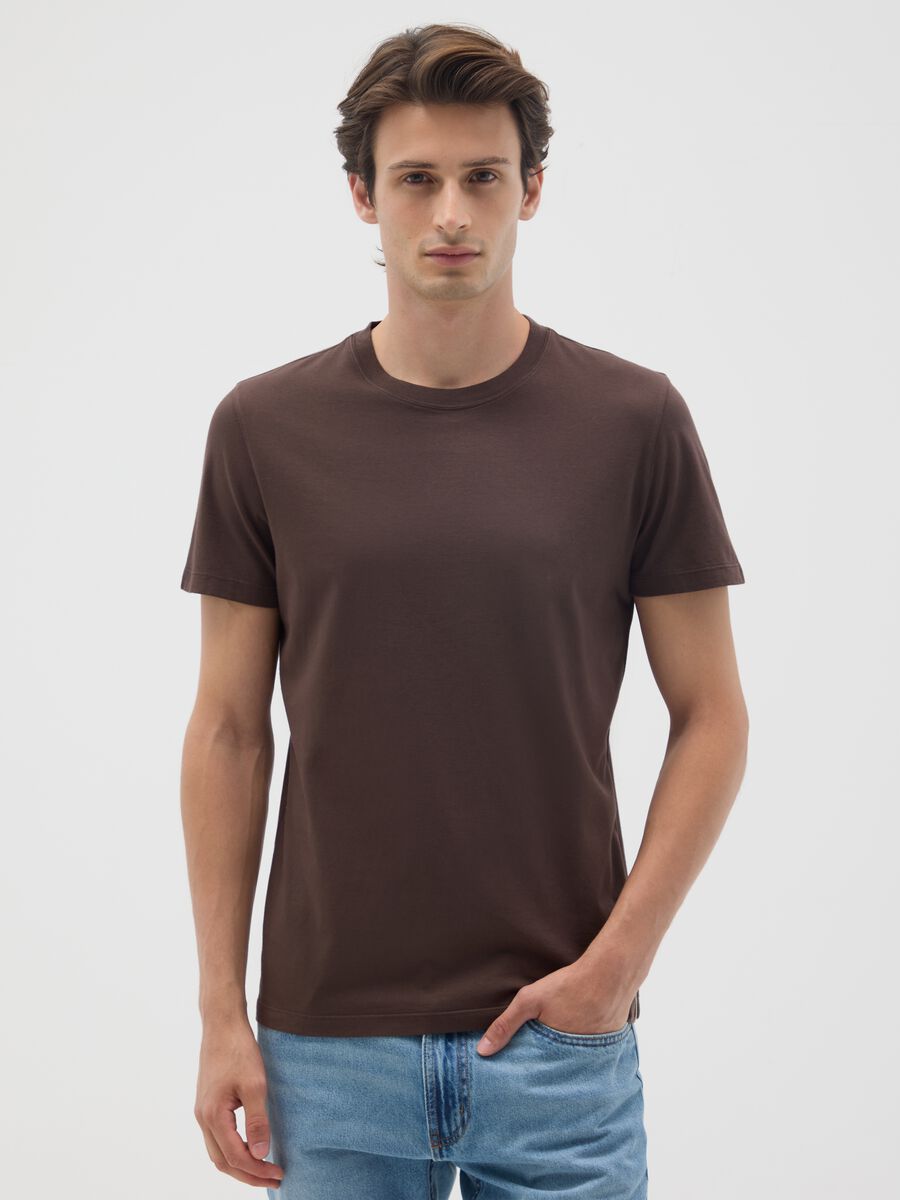 Brown pure cotton regular fit T-shirt_0