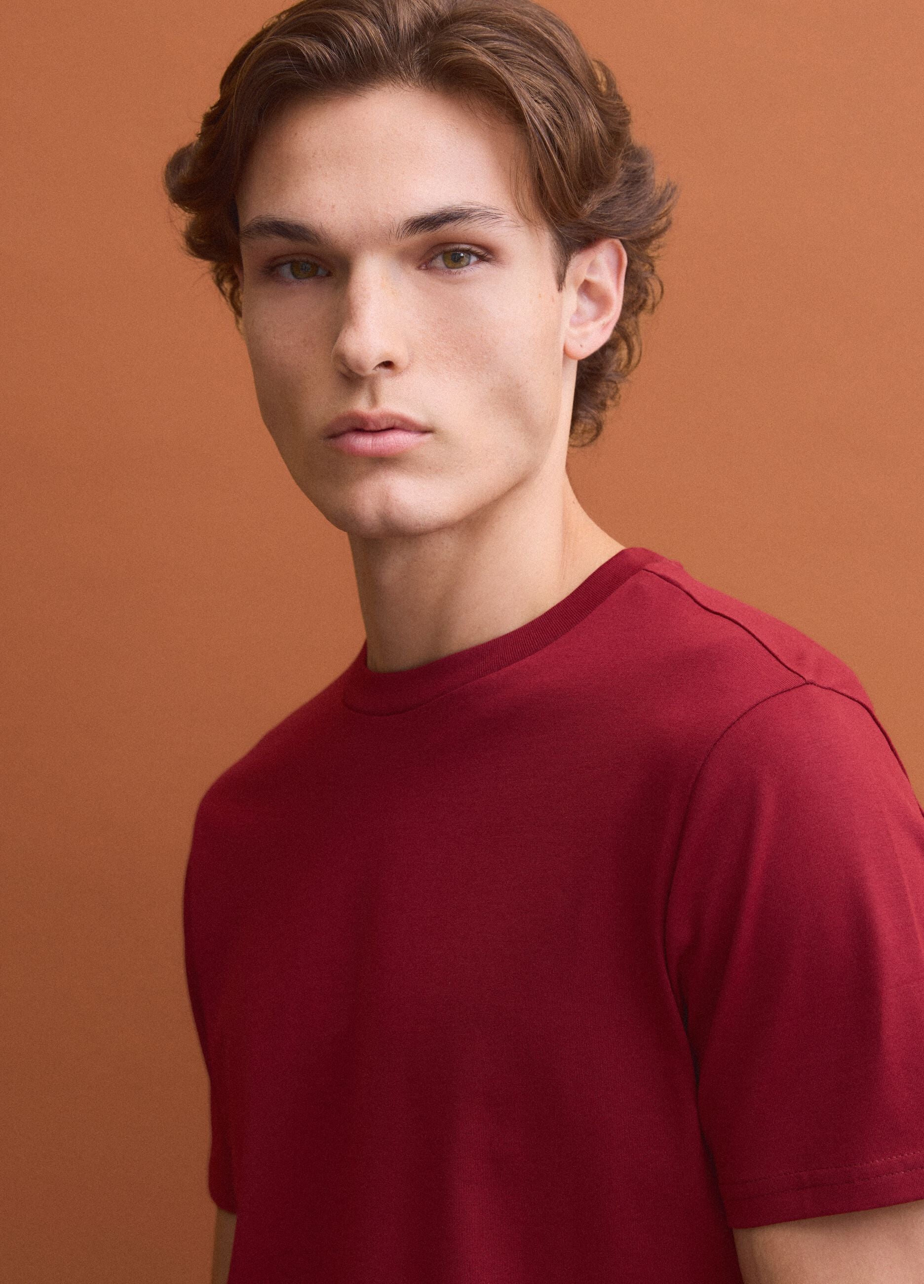 Red Supima cotton crew-neck T-shirt, regular fit