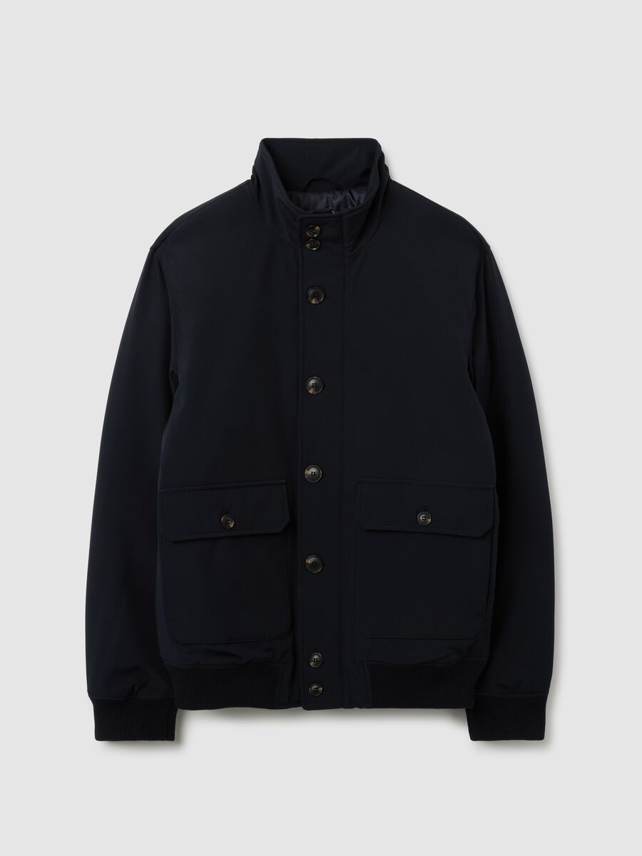 Giubbotto bomber blu con zip e bottoni_0