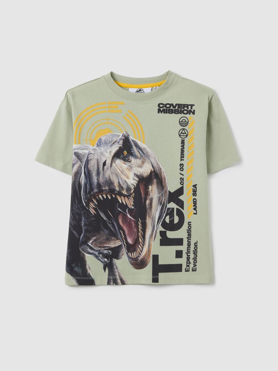 T-shirt verde da bambino in puro cotone con stampa dinosauro Jurassic World_0