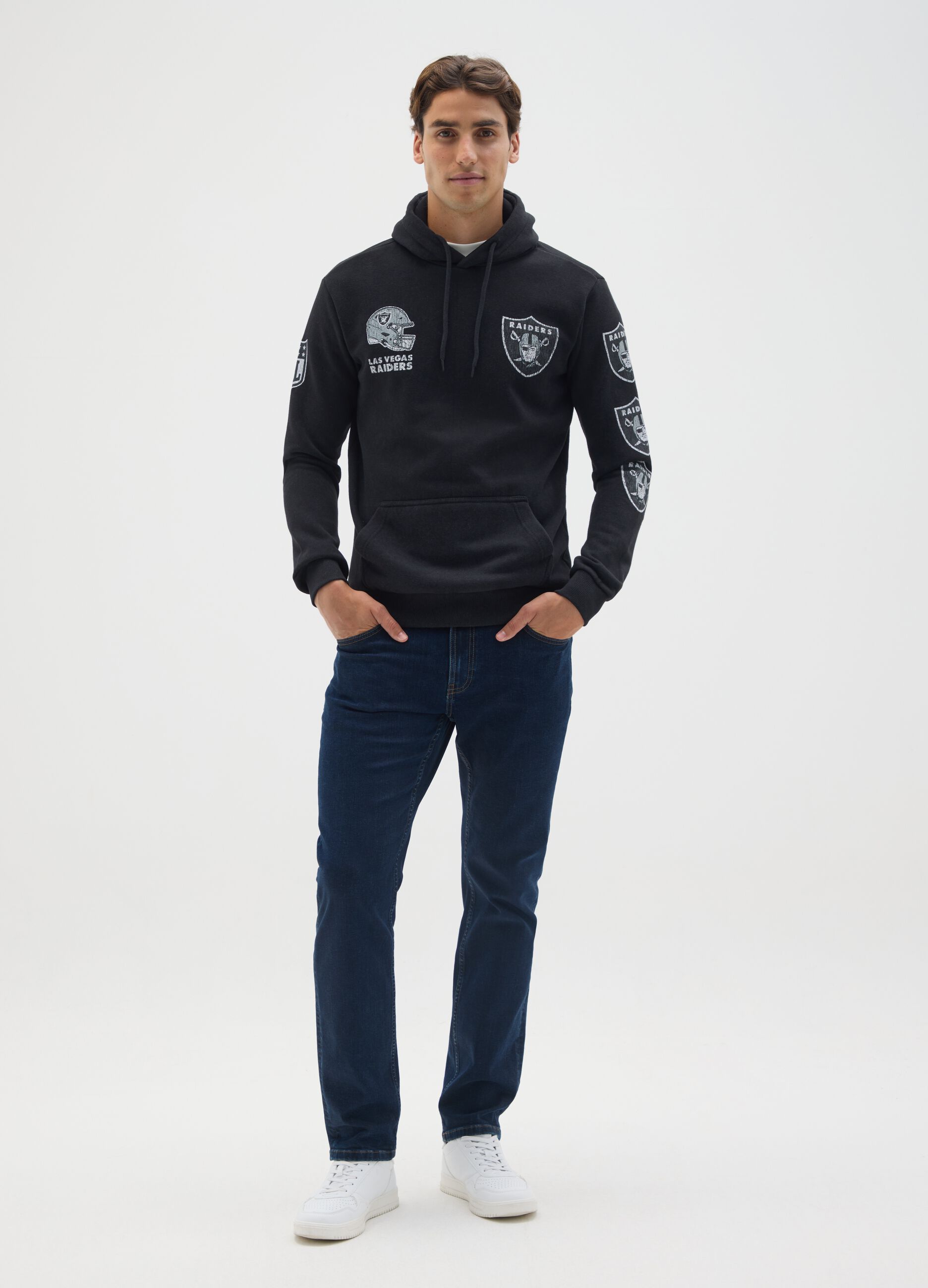 Black cotton blend sweatshirt with NFL logo embroidery